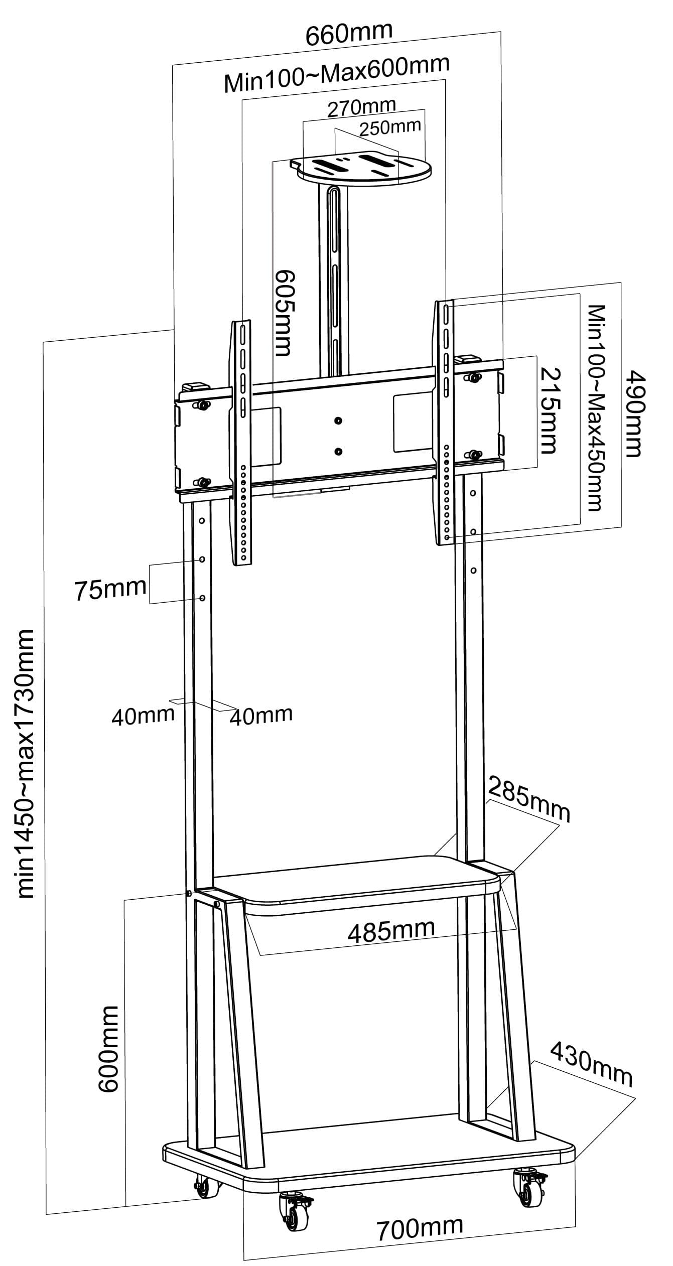 Supporto a Pavimento con Mensola per TV LCD/LED/Plasma 32-70'' in Mobili Scontolo.net - Potenza, commercioVirtuoso.it