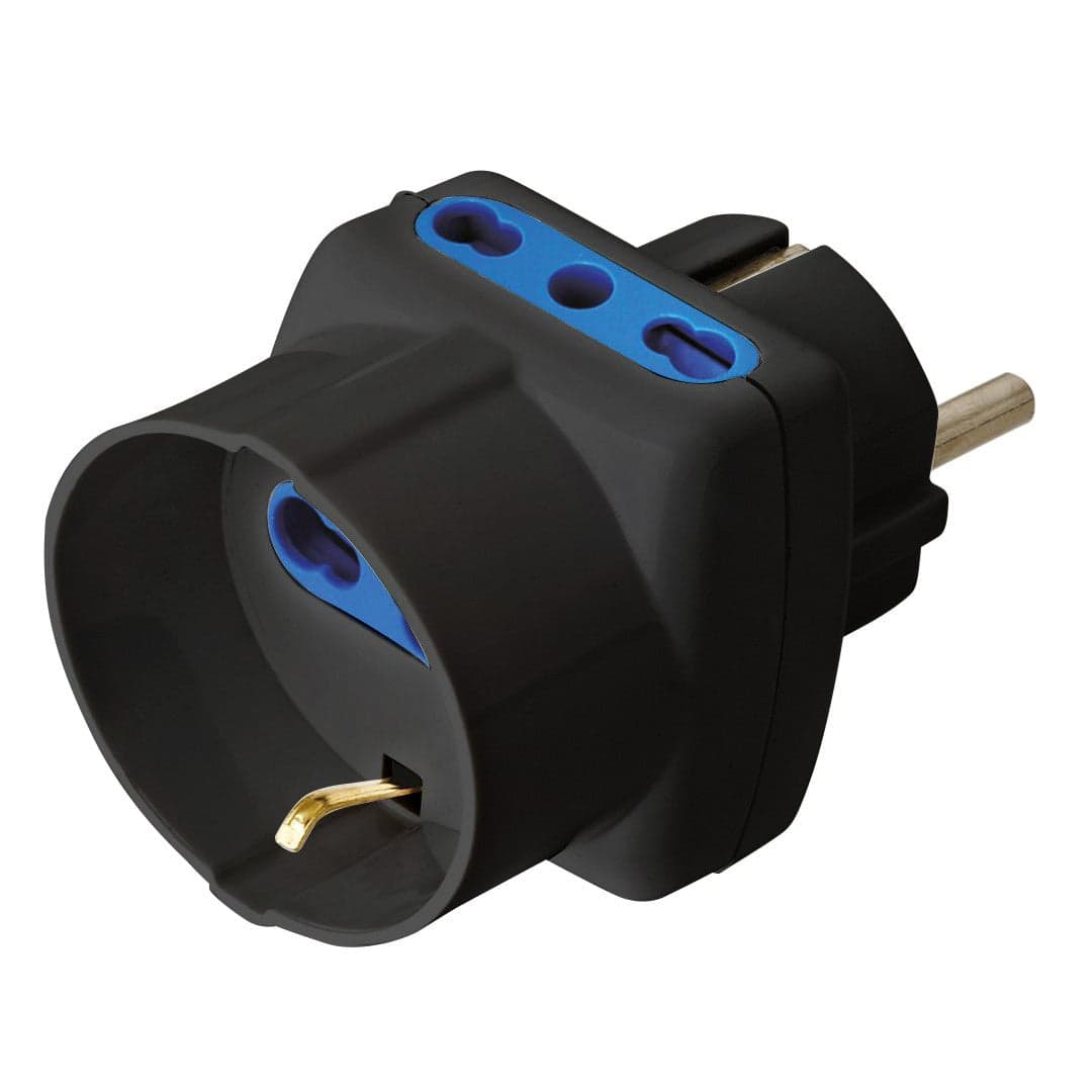 Adattatore Triplo Spina Schuko a Prese Bipasso con Schuko Nero in Multiprese Scontolo.net - Potenza, commercioVirtuoso.it