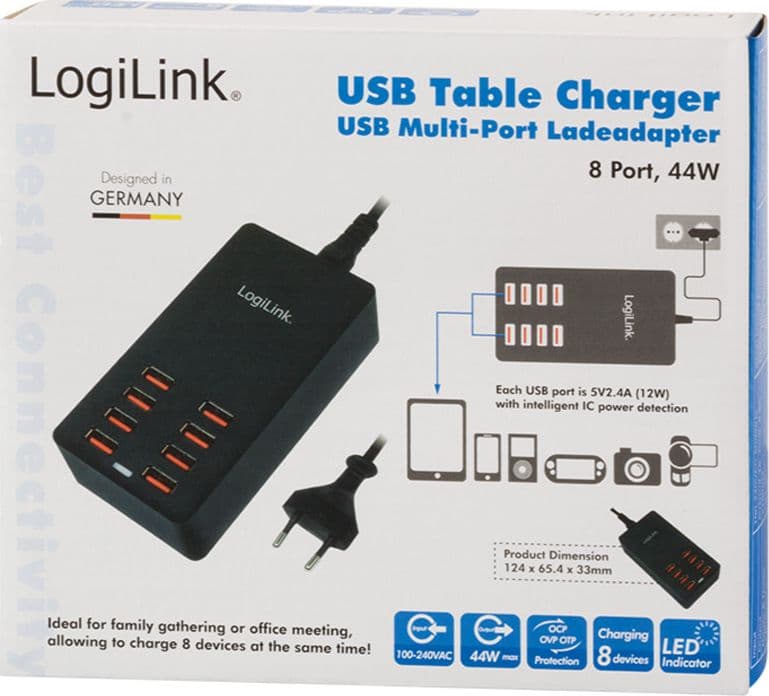 Caricatore da Tavolo a 8 porte USB 44W Nero in Caricabatterie da muro Scontolo.net - Potenza, commercioVirtuoso.it