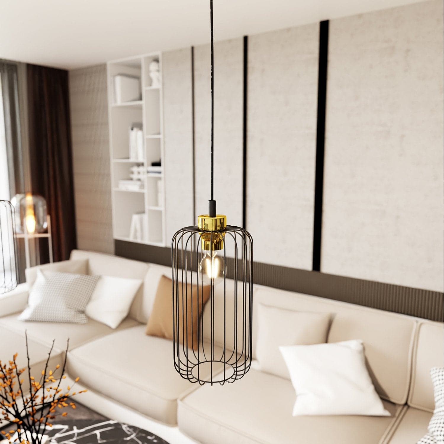 Sospensione Minimal Industrial Vander 1 Luce Nera E Oro in Lampade a sospensione LuceArt - Montecorvino Pugliano, commercioVirtuoso.it