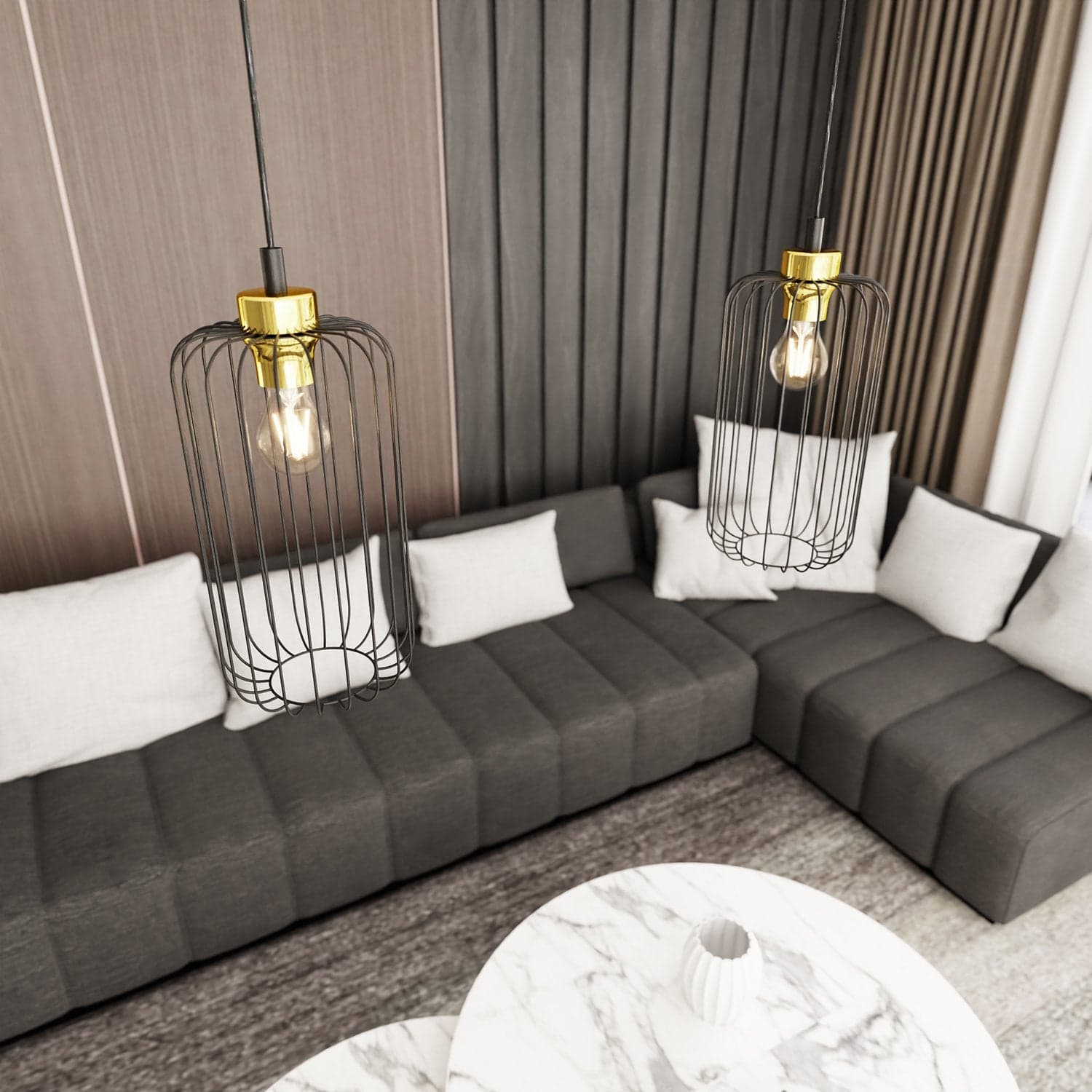 Sospensione Minimal Industrial Vander 1 Luce Nera E Oro in Lampade a sospensione LuceArt - Montecorvino Pugliano, commercioVirtuoso.it