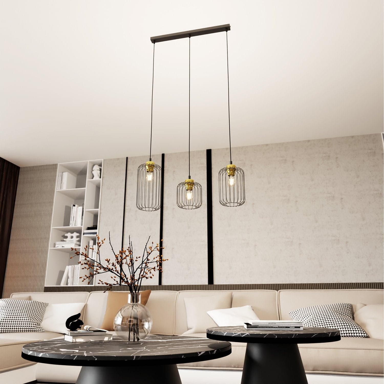 Sospensione Minimal Industrial Vander 3 Luci Lineari Nera E Oro in Lampade a sospensione LuceArt - Montecorvino Pugliano, commercioVirtuoso.it