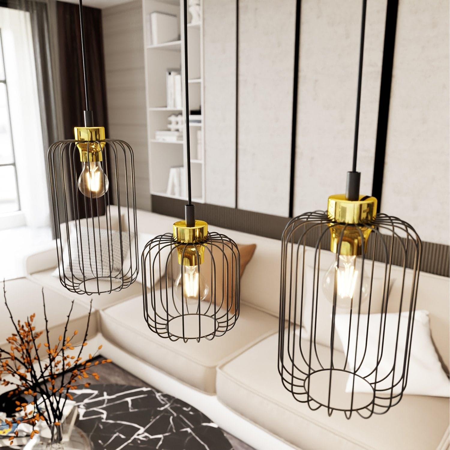 Sospensione Minimal Industrial Vander 3 Luci Lineari Nera E Oro in Lampade a sospensione LuceArt - Montecorvino Pugliano, commercioVirtuoso.it