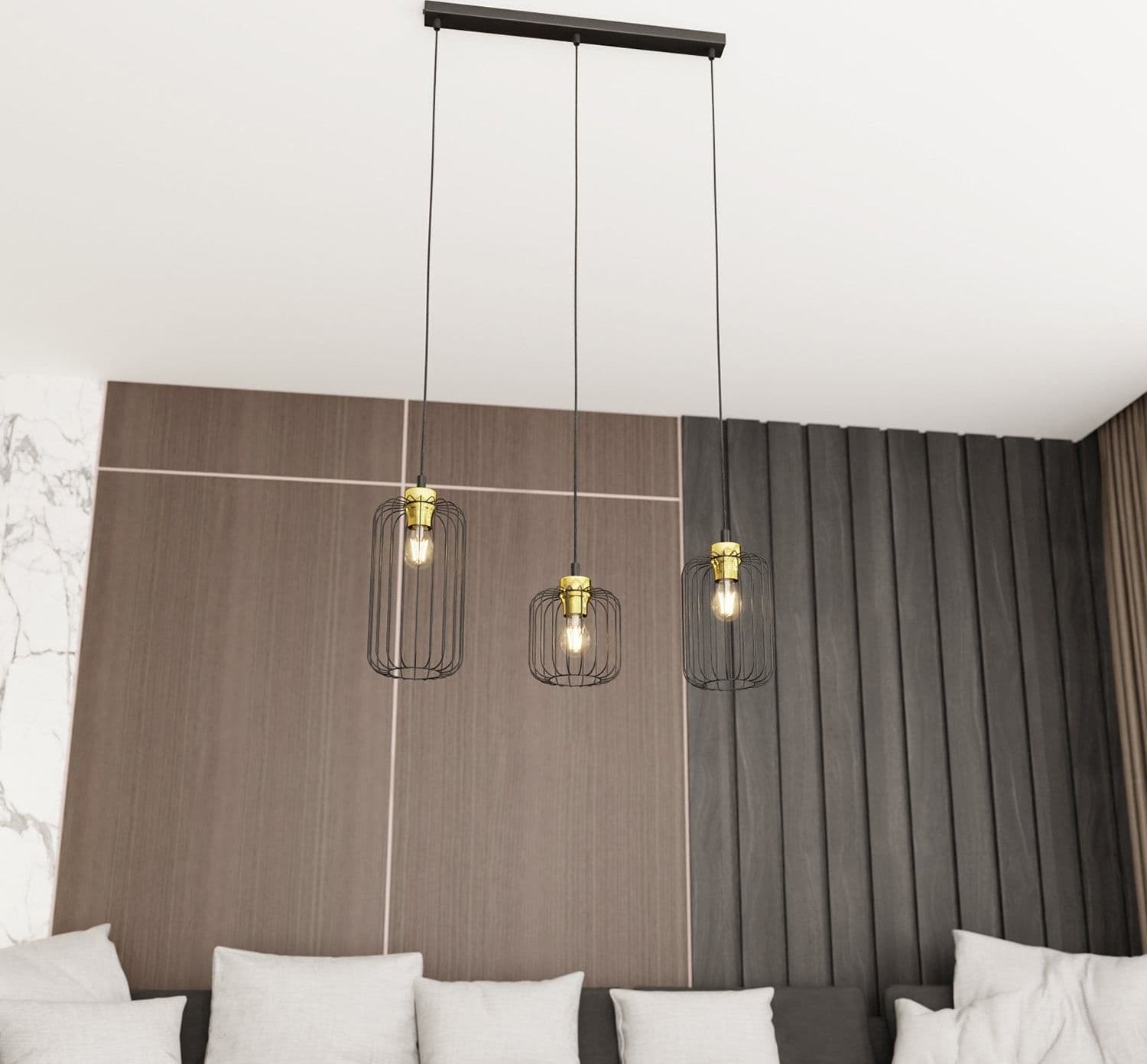 Sospensione Minimal Industrial Vander 3 Luci Lineari Nera E Oro in Lampade a sospensione LuceArt - Montecorvino Pugliano, commercioVirtuoso.it
