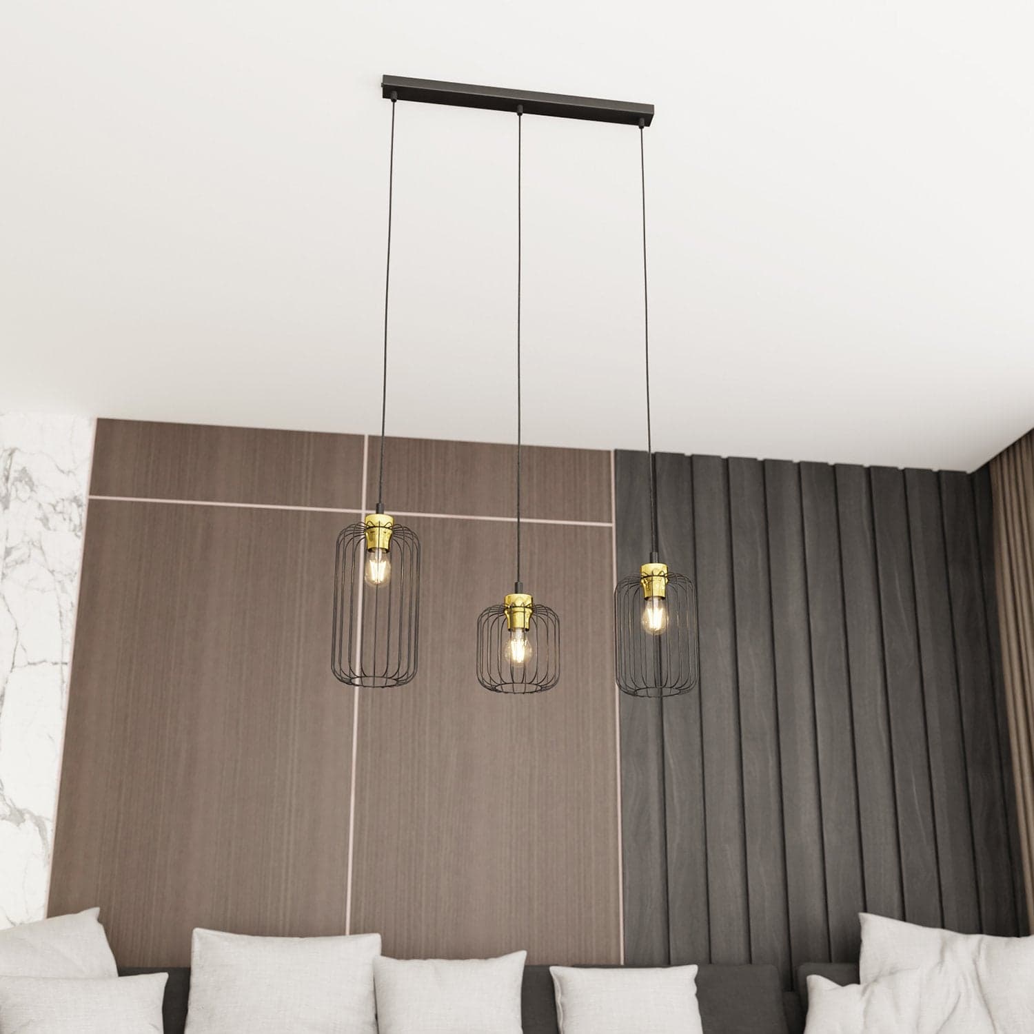 Sospensione Minimal Industrial Vander 3 Luci Lineari Nera E Oro in Lampade a sospensione LuceArt - Montecorvino Pugliano, commercioVirtuoso.it