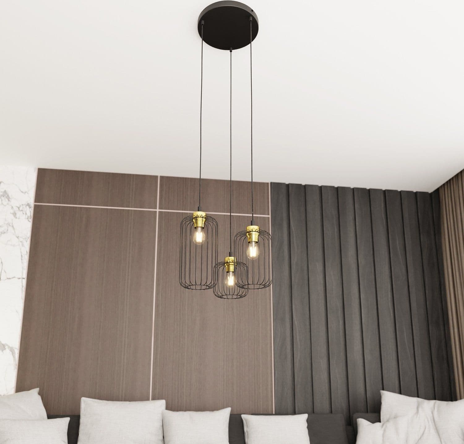 Sospensione Minimal Industrial Vander 3 Luci Tonda Nera E Oro in Lampade a sospensione LuceArt - Montecorvino Pugliano, commercioVirtuoso.it