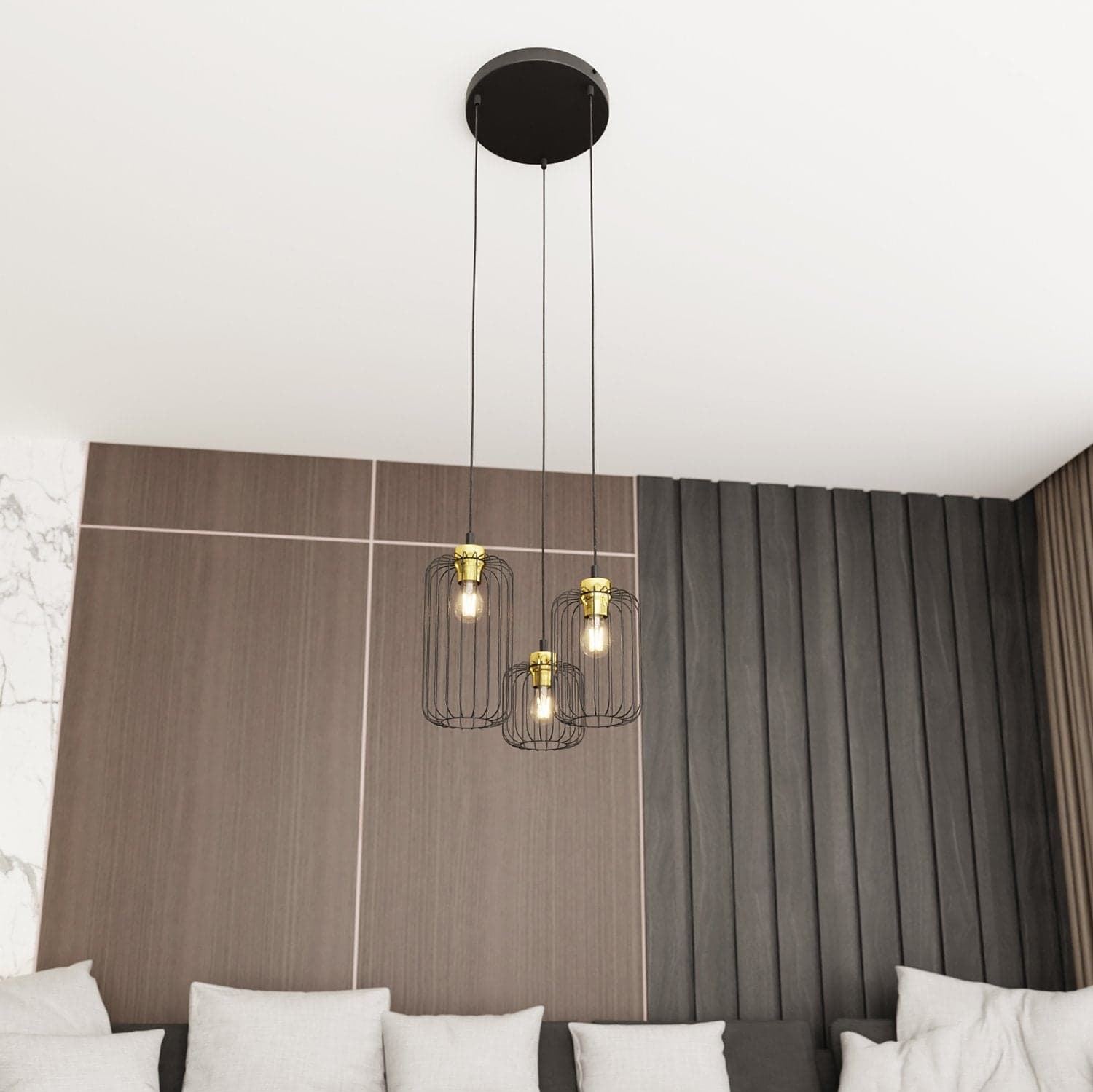 Sospensione Minimal Industrial Vander 3 Luci Tonda Nera E Oro in Lampade a sospensione LuceArt - Montecorvino Pugliano, commercioVirtuoso.it