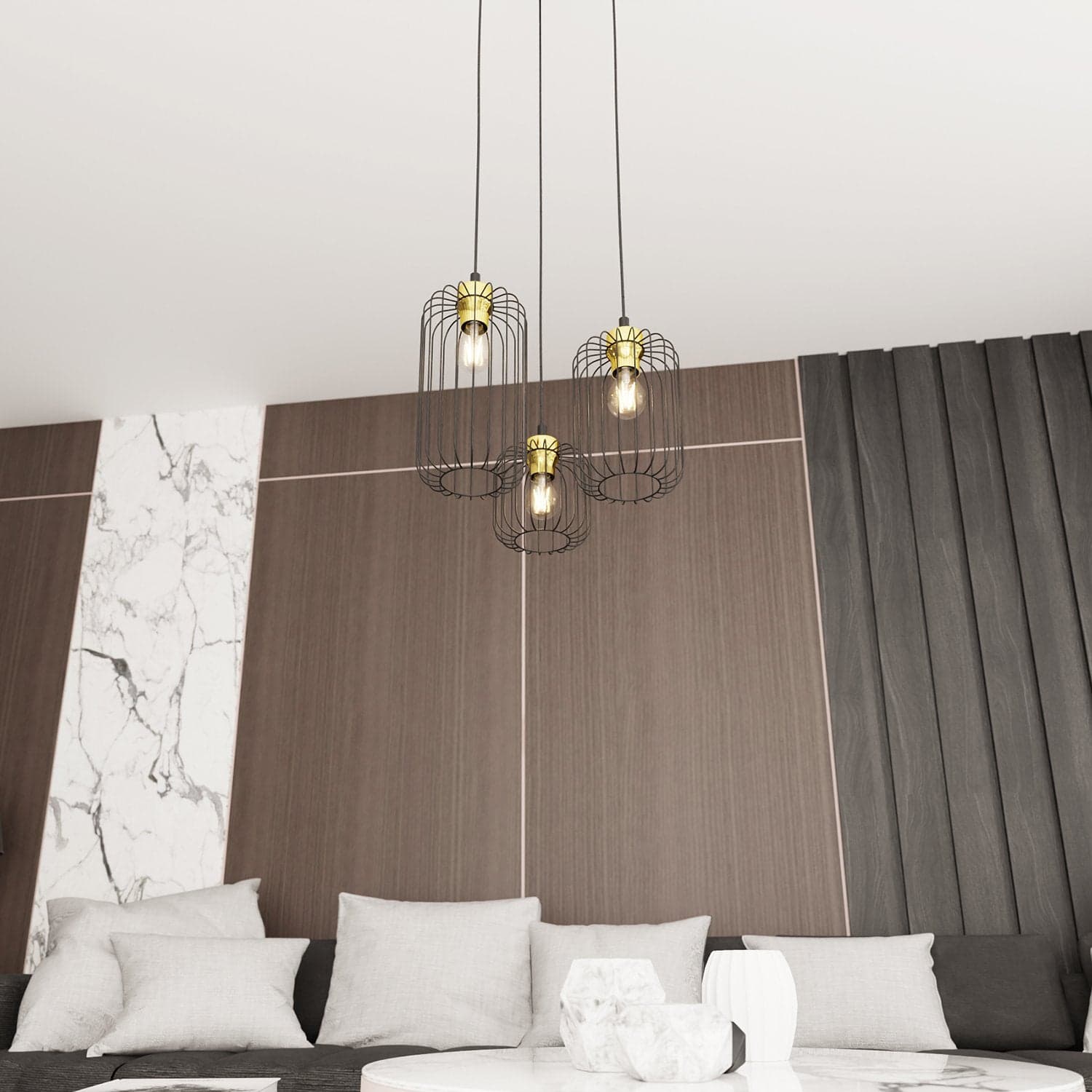 Sospensione Minimal Industrial Vander 3 Luci Tonda Nera E Oro in Lampade a sospensione LuceArt - Montecorvino Pugliano, commercioVirtuoso.it
