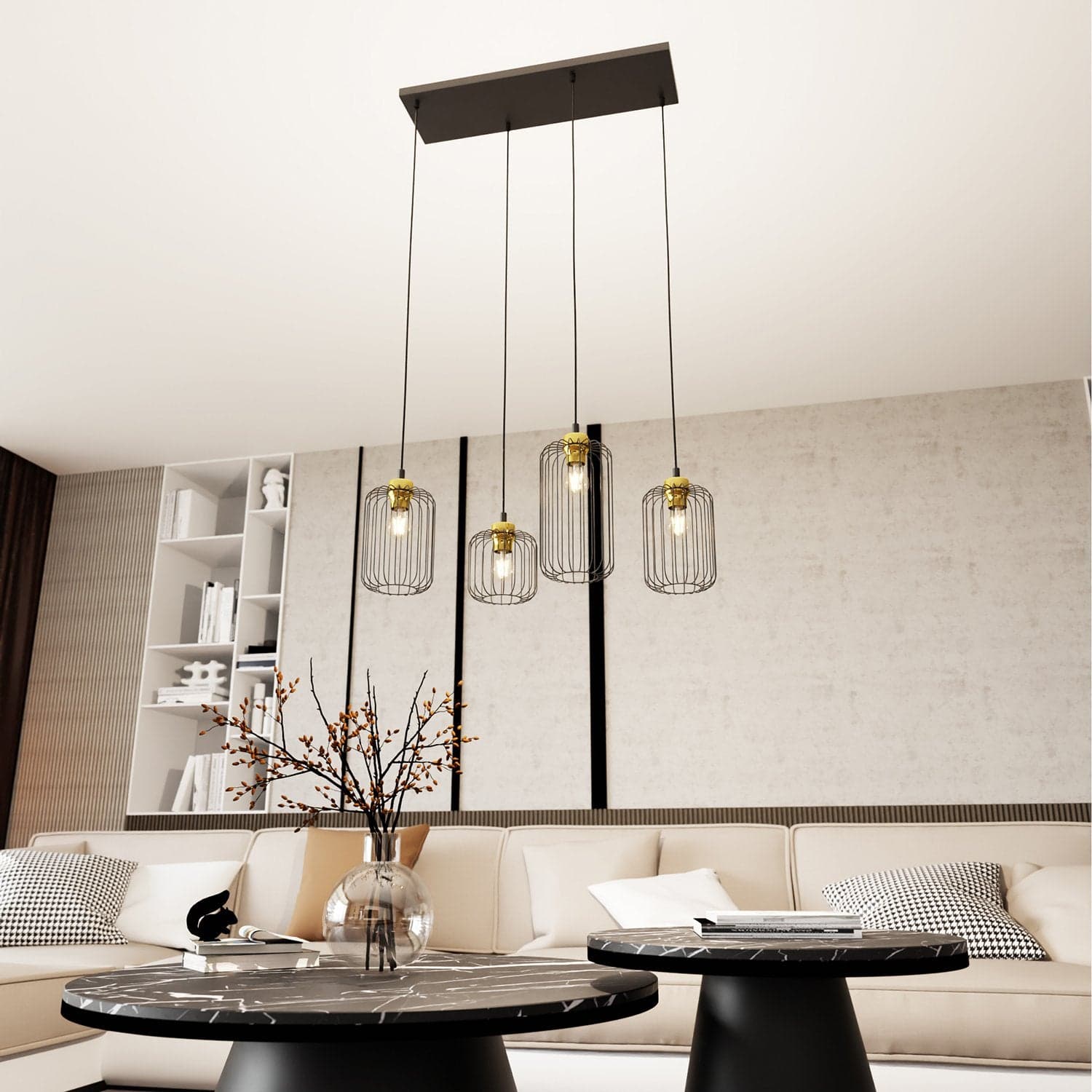 Sospensione Minimal Industrial Vander 4 Luci Lineari Nera E Oro in Lampade a sospensione LuceArt - Montecorvino Pugliano, commercioVirtuoso.it