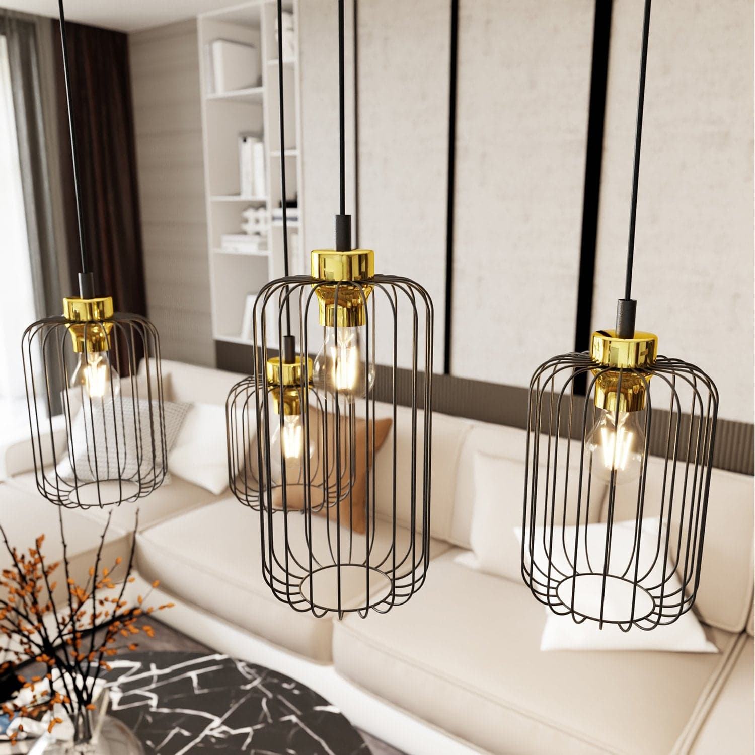 Sospensione Minimal Industrial Vander 4 Luci Lineari Nera E Oro in Lampade a sospensione LuceArt - Montecorvino Pugliano, commercioVirtuoso.it