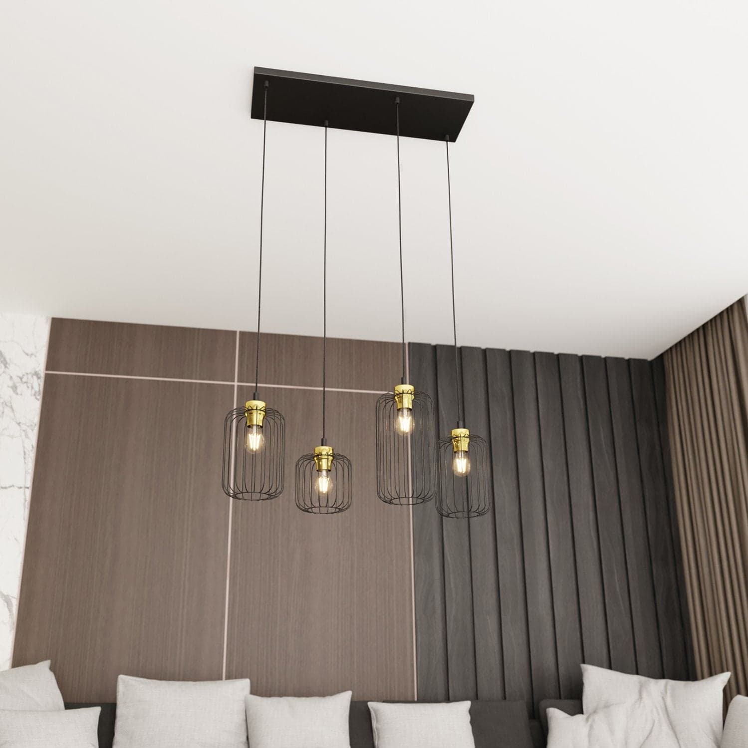 Sospensione Minimal Industrial Vander 4 Luci Lineari Nera E Oro in Lampade a sospensione LuceArt - Montecorvino Pugliano, commercioVirtuoso.it