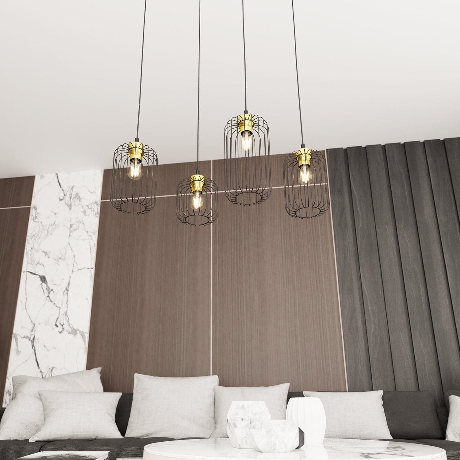 Sospensione Minimal Industrial Vander 4 Luci Lineari Nera E Oro in Lampade a sospensione LuceArt - Montecorvino Pugliano, commercioVirtuoso.it