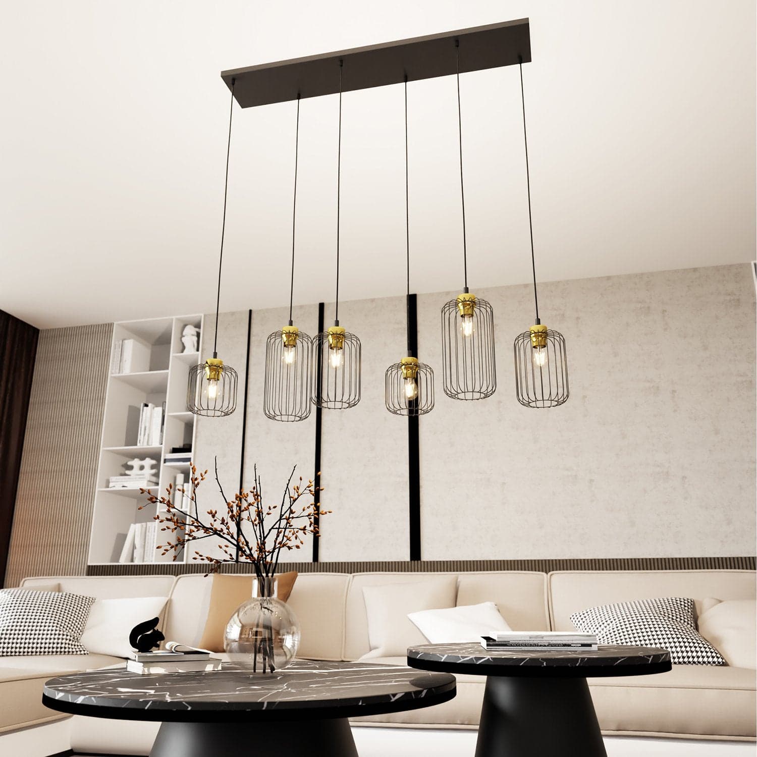 Sospensione Minimal Industrial Vander 6 Luci Lineari Nera E Oro in Lampade a sospensione LuceArt - Montecorvino Pugliano, commercioVirtuoso.it