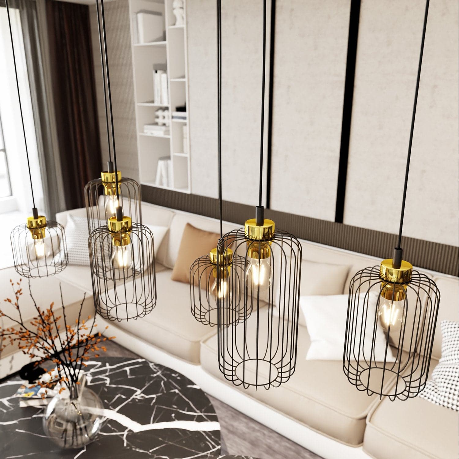 Sospensione Minimal Industrial Vander 6 Luci Lineari Nera E Oro in Lampade a sospensione LuceArt - Montecorvino Pugliano, commercioVirtuoso.it