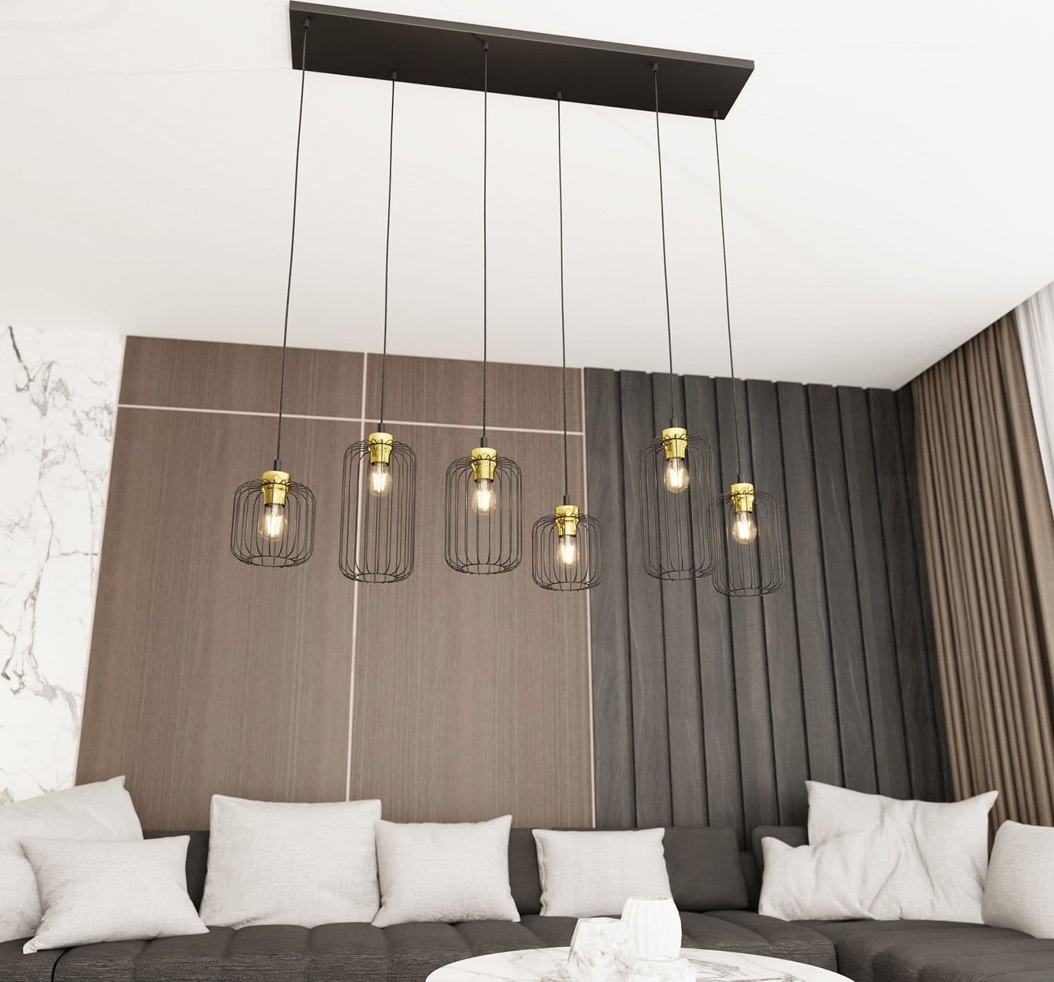 Sospensione Minimal Industrial Vander 6 Luci Lineari Nera E Oro in Lampade a sospensione LuceArt - Montecorvino Pugliano, commercioVirtuoso.it