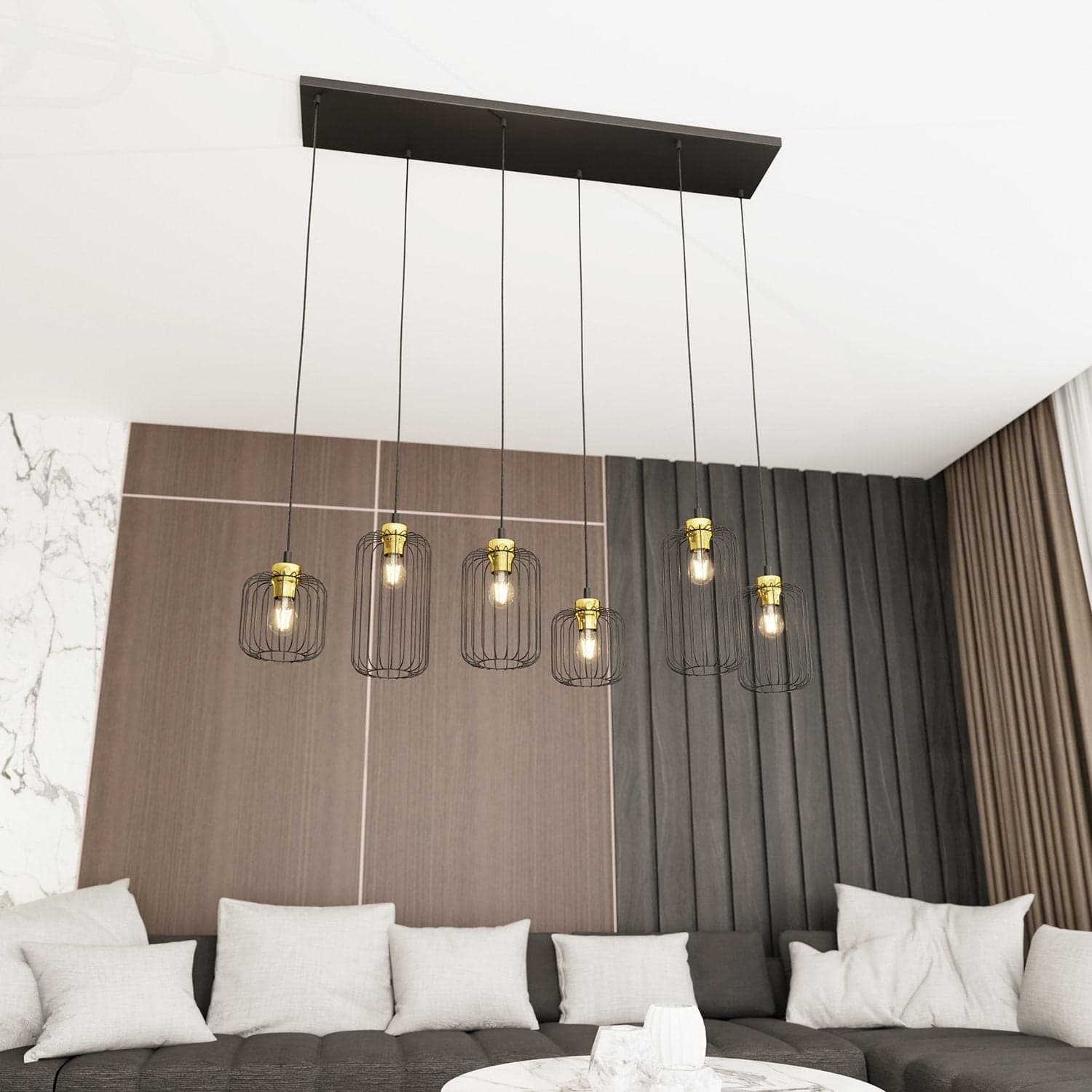 Sospensione Minimal Industrial Vander 6 Luci Lineari Nera E Oro in Lampade a sospensione LuceArt - Montecorvino Pugliano, commercioVirtuoso.it
