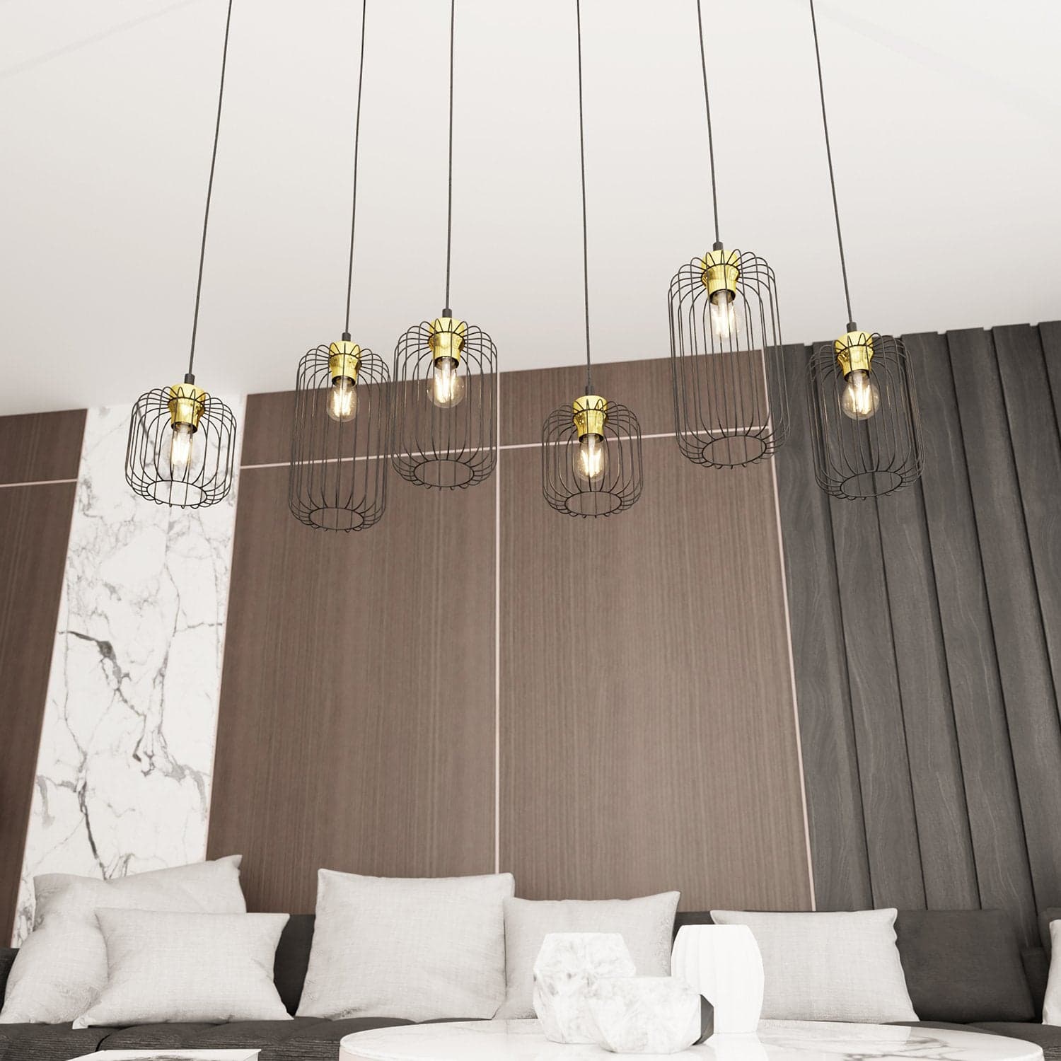 Sospensione Minimal Industrial Vander 6 Luci Lineari Nera E Oro in Lampade a sospensione LuceArt - Montecorvino Pugliano, commercioVirtuoso.it