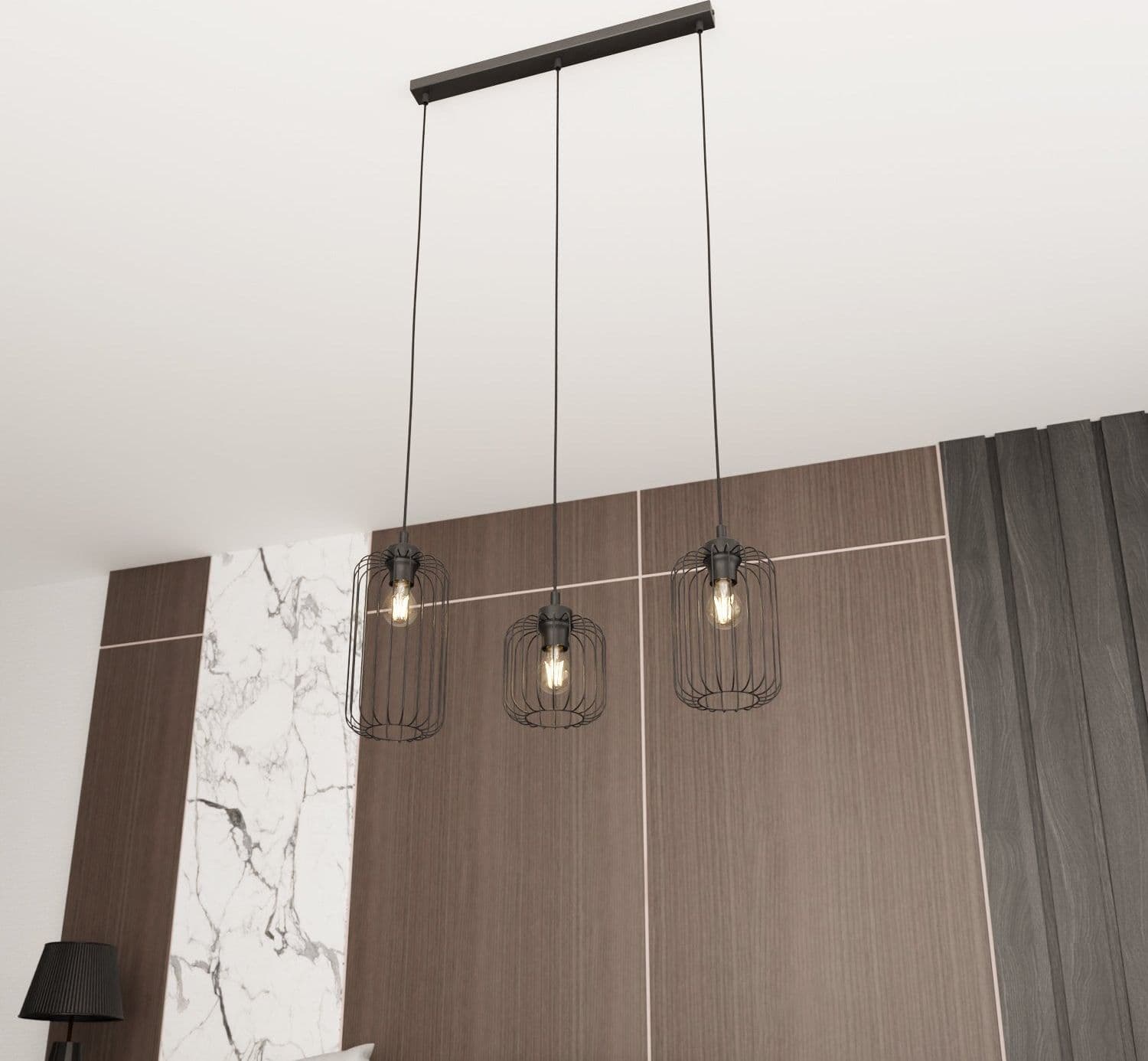 Sospensione Minimal Industrial Vander 3 Luci Lineari Nera in Lampade a sospensione LuceArt - Montecorvino Pugliano, commercioVirtuoso.it