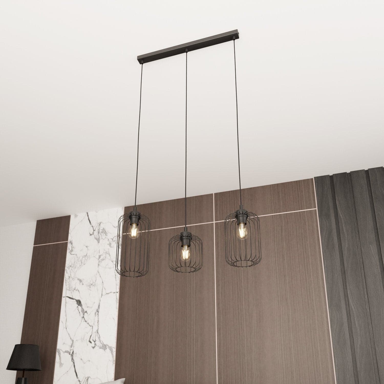 Sospensione Minimal Industrial Vander 3 Luci Lineari Nera in Lampade a sospensione LuceArt - Montecorvino Pugliano, commercioVirtuoso.it