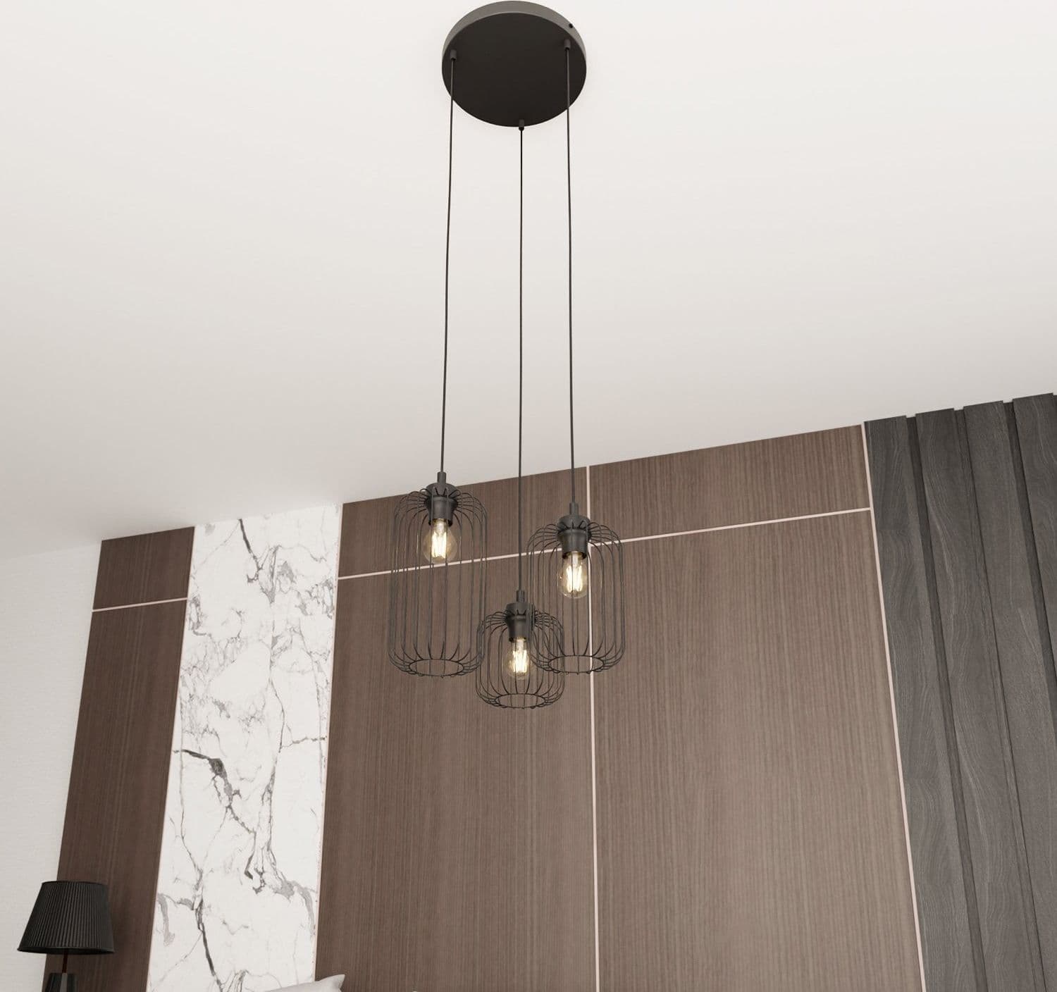 Sospensione Minimal Industrial Vander 3 Luci Tonda Nera in Lampade a sospensione LuceArt - Montecorvino Pugliano, commercioVirtuoso.it