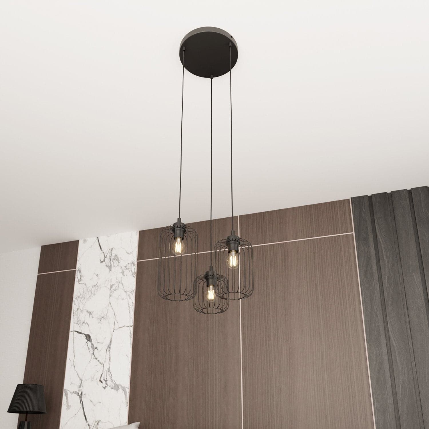 Sospensione Minimal Industrial Vander 3 Luci Tonda Nera in Lampade a sospensione LuceArt - Montecorvino Pugliano, commercioVirtuoso.it