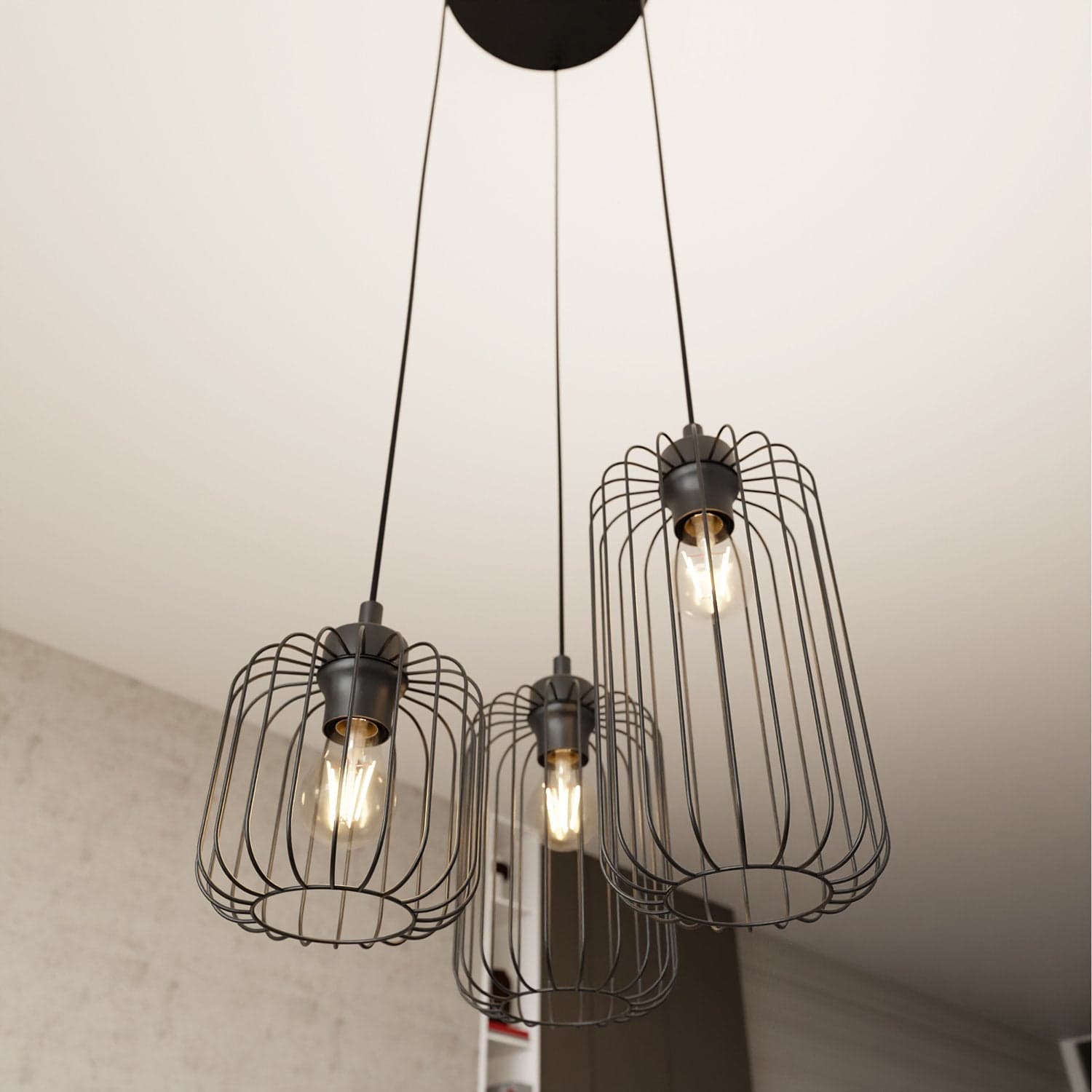 Sospensione Minimal Industrial Vander 3 Luci Tonda Nera in Lampade a sospensione LuceArt - Montecorvino Pugliano, commercioVirtuoso.it