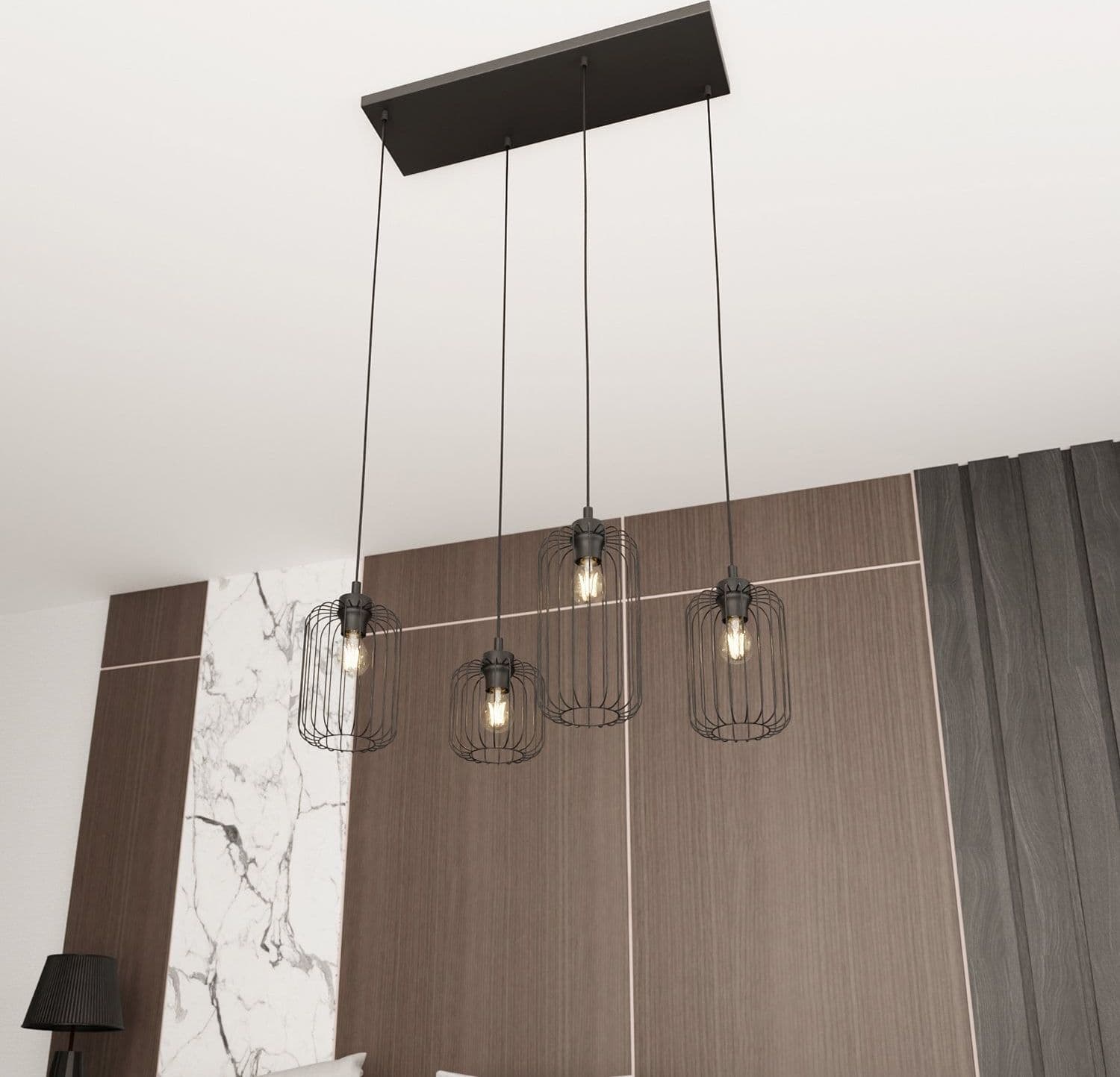Sospensione Minimal Industrial Vander 4 Luci Lineari Nera in Lampade a sospensione LuceArt - Montecorvino Pugliano, commercioVirtuoso.it