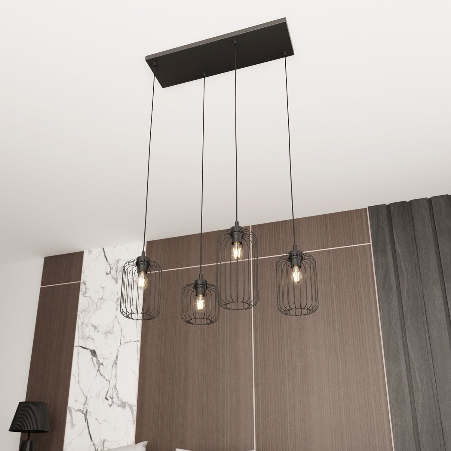 Sospensione Minimal Industrial Vander 4 Luci Lineari Nera in Lampade a sospensione LuceArt - Montecorvino Pugliano, commercioVirtuoso.it