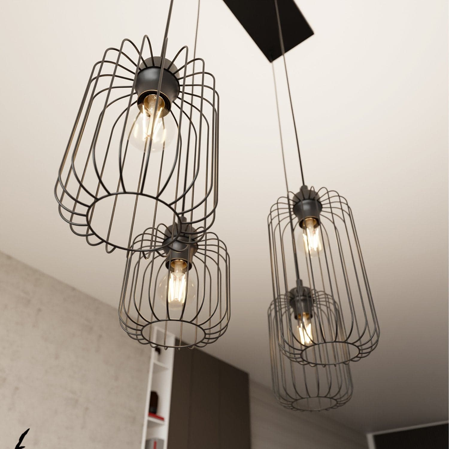 Sospensione Minimal Industrial Vander 4 Luci Lineari Nera in Lampade a sospensione LuceArt - Montecorvino Pugliano, commercioVirtuoso.it