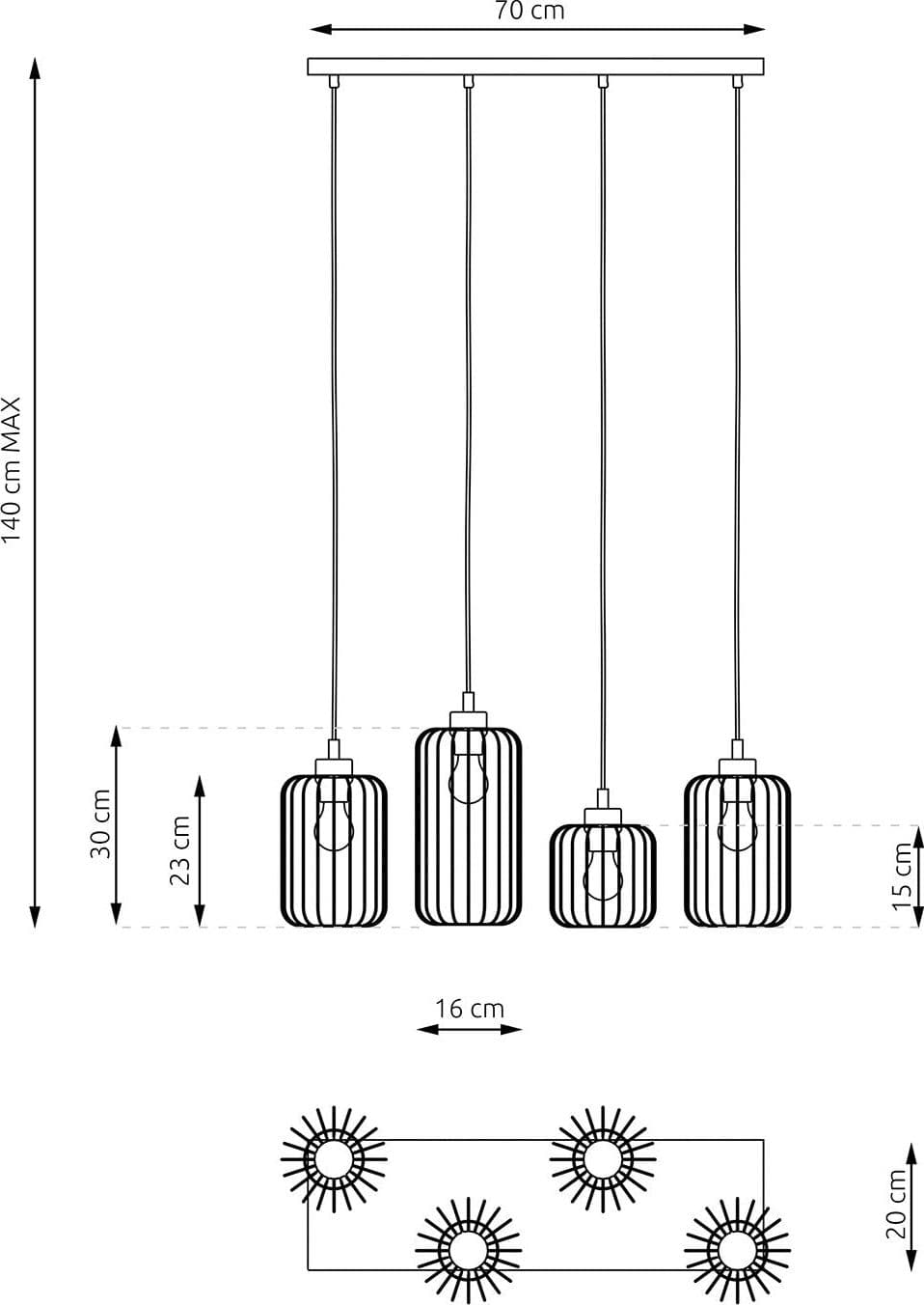 Sospensione Minimal Industrial Vander 4 Luci Lineari Nera in Lampade a sospensione LuceArt - Montecorvino Pugliano, commercioVirtuoso.it