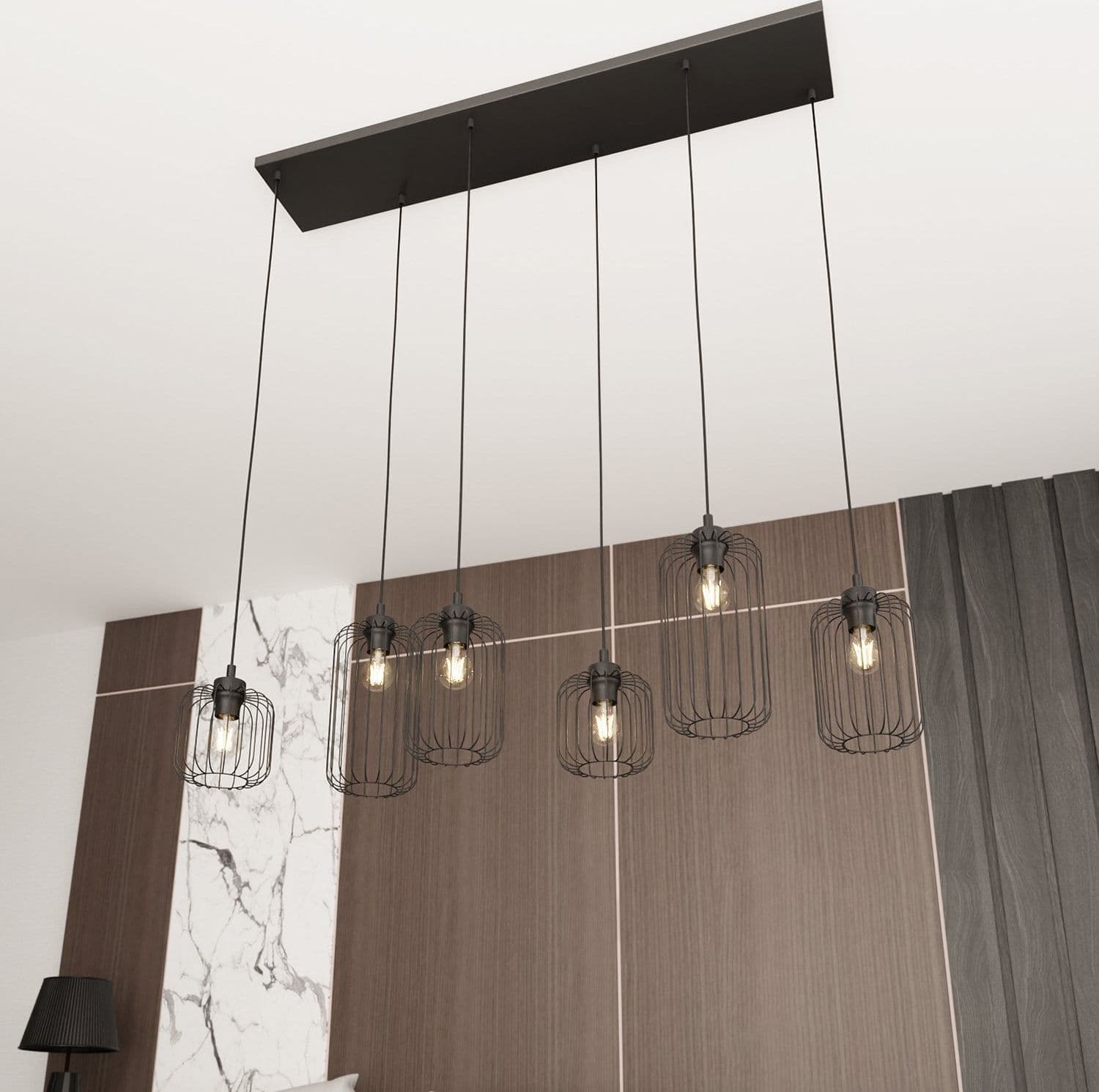 Sospensione Minimal Industrial Vander 6 Luci Lineari Nera in Lampade a sospensione LuceArt - Montecorvino Pugliano, commercioVirtuoso.it