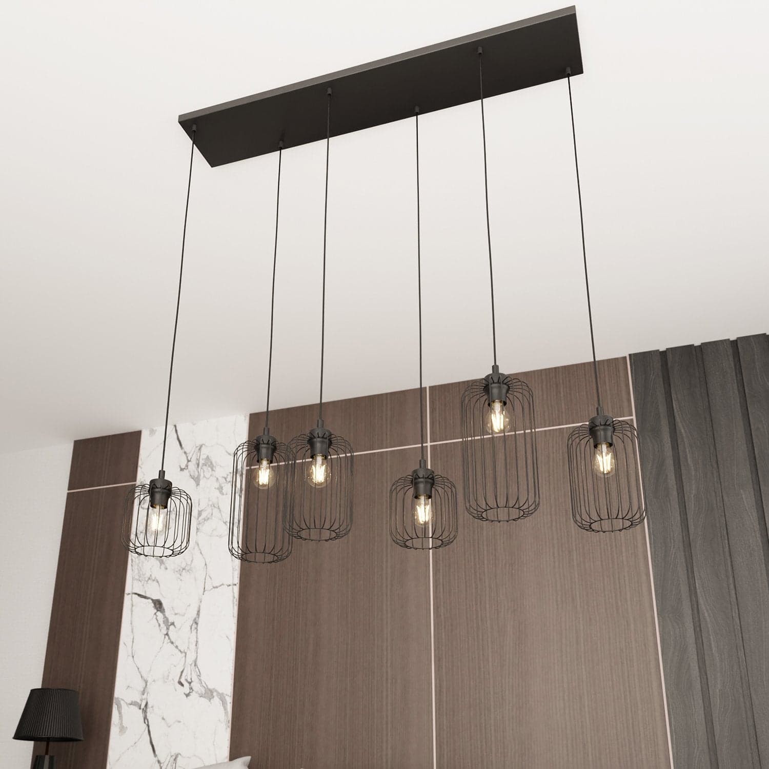 Sospensione Minimal Industrial Vander 6 Luci Lineari Nera in Lampade a sospensione LuceArt - Montecorvino Pugliano, commercioVirtuoso.it