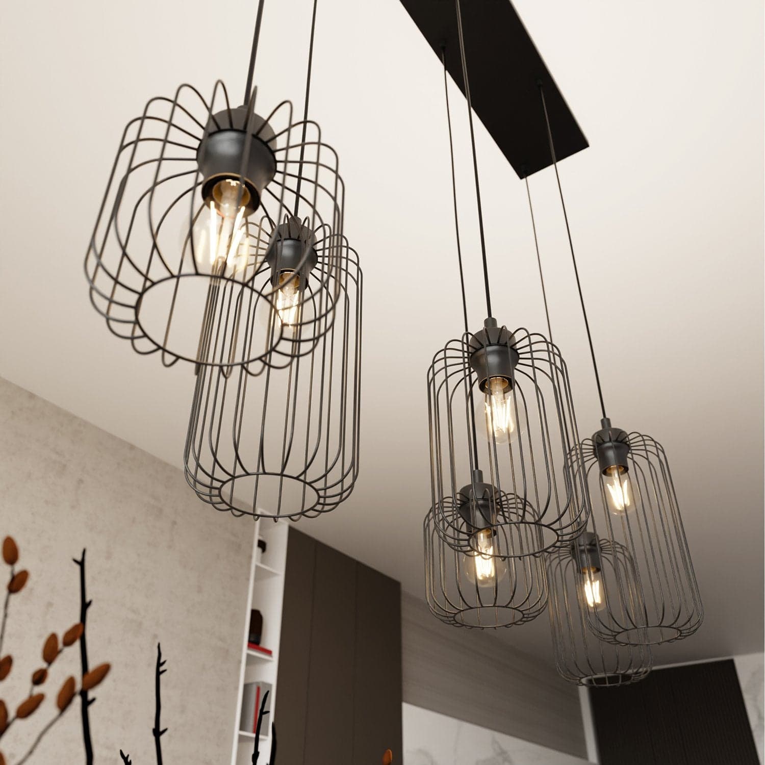 Sospensione Minimal Industrial Vander 6 Luci Lineari Nera in Lampade a sospensione LuceArt - Montecorvino Pugliano, commercioVirtuoso.it