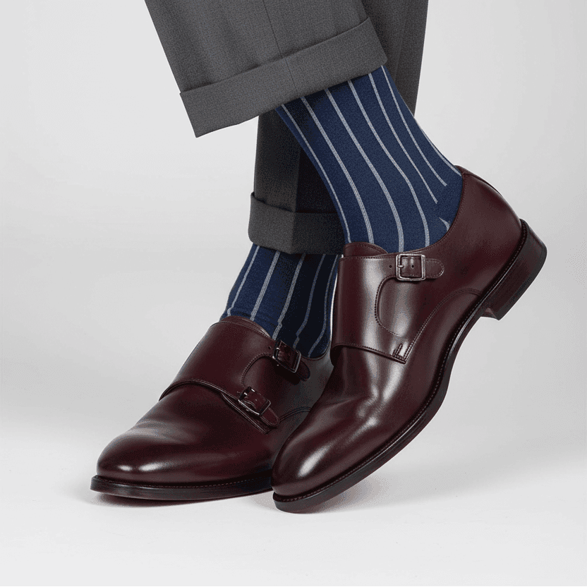Calze lunghe uomo - Gallo - blu righine bianche in Calze Couture - Sestu, commercioVirtuoso.it