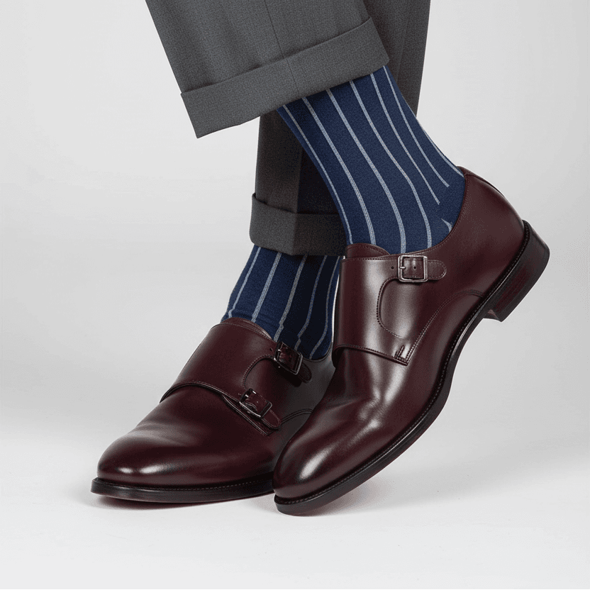 Calze lunghe uomo - Gallo - blu righine bianche in Calze Couture - Sestu, commercioVirtuoso.it