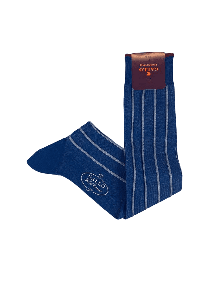 Calze lunghe uomo - Gallo - blu righine bianche in Calze Couture - Sestu, commercioVirtuoso.it