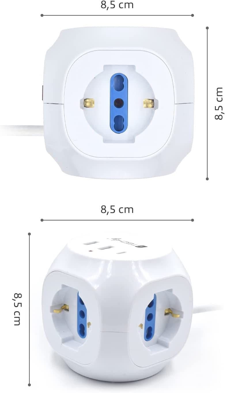 Multipresa a Cubo 3 Posti con 2 Porte USB-A e 1 USB-C&trade QC3.0 in Multiprese Scontolo.net - Potenza, commercioVirtuoso.it