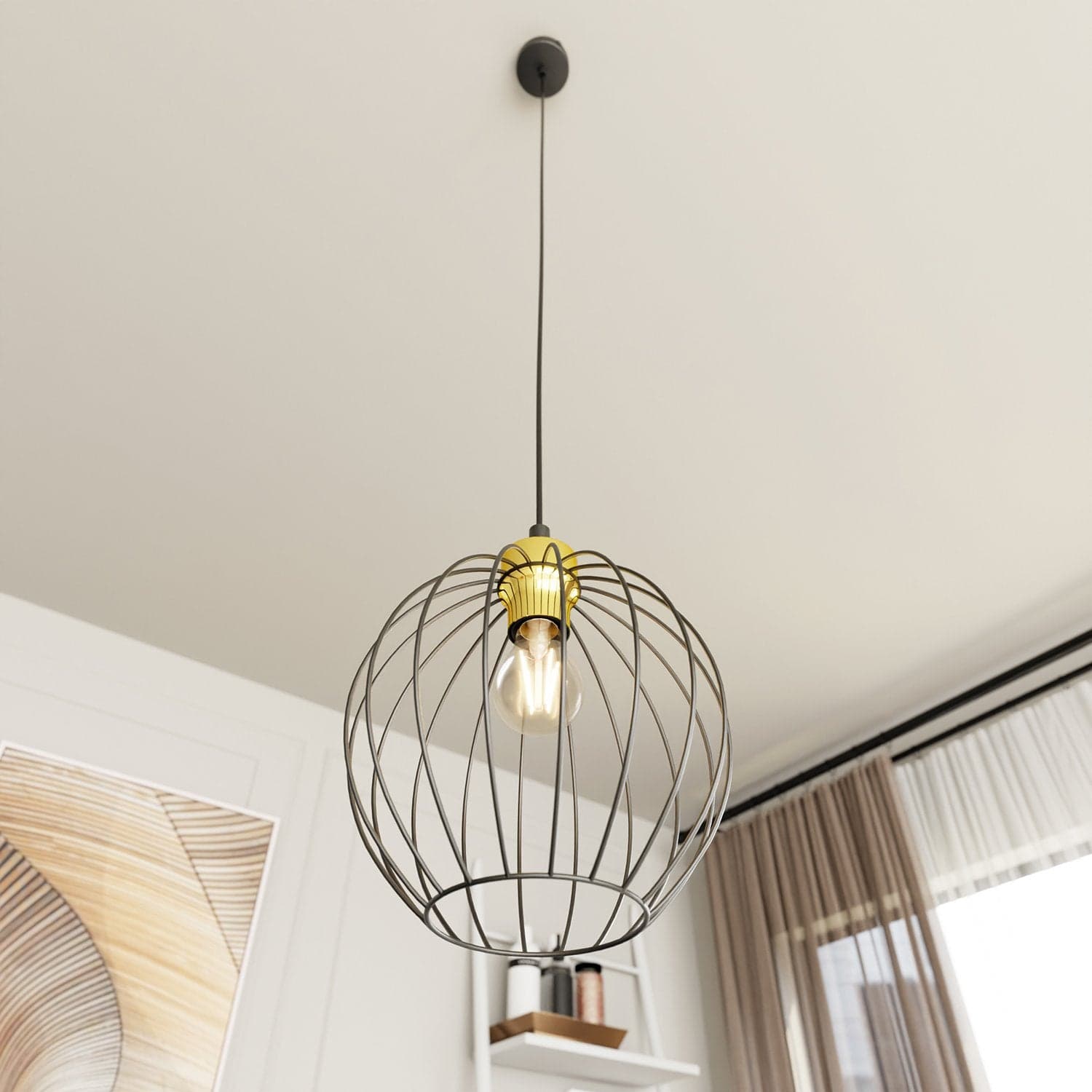 Sospensione Minimal Industrial Nando 1 Luce Nera E Oro in Lampade a sospensione LuceArt - Montecorvino Pugliano, commercioVirtuoso.it