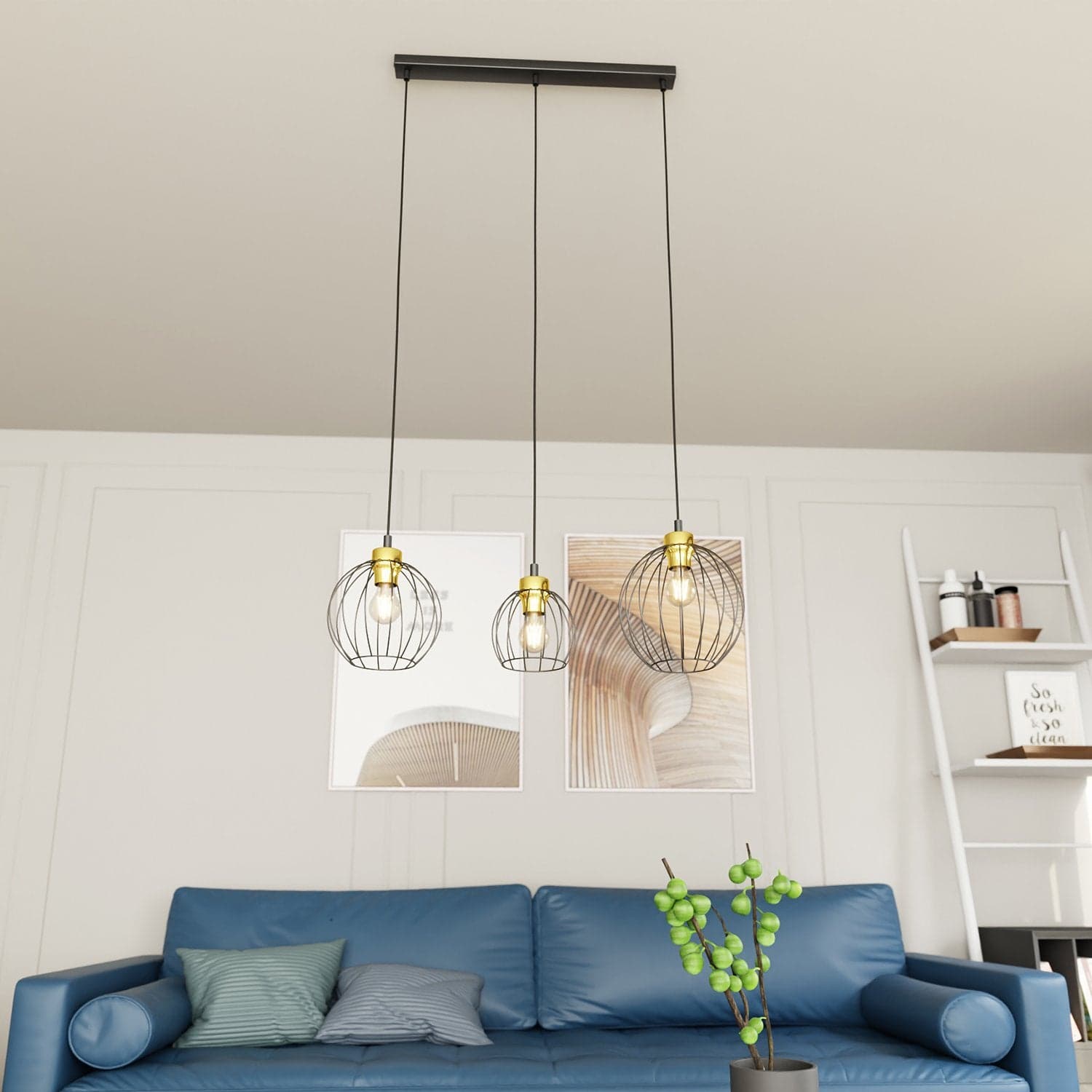 Sospensione Minimal Industrial Nando 3 Luci Lineari Nera E Oro in Lampade a sospensione LuceArt - Montecorvino Pugliano, commercioVirtuoso.it