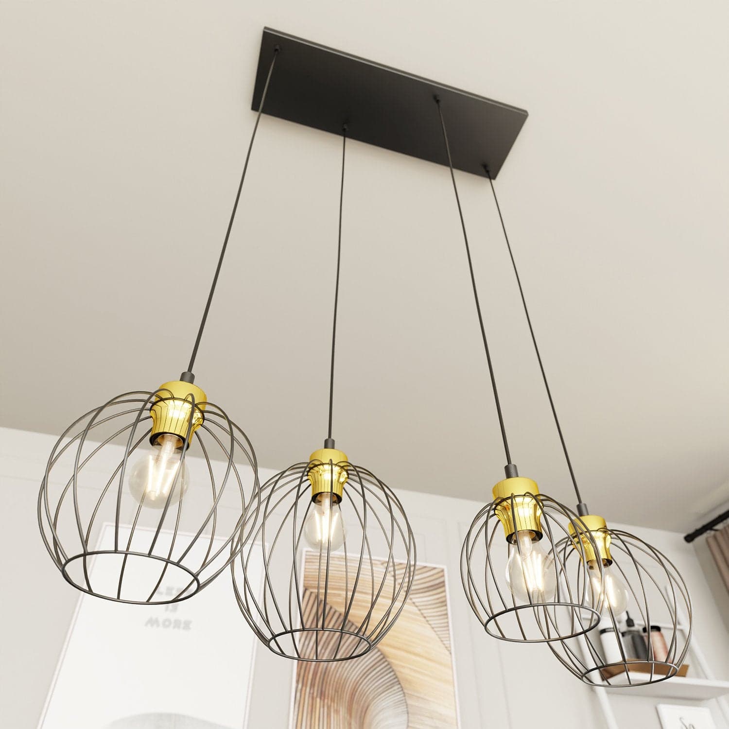 Sospensione Minimal Industrial Nando 4 Luci Lineari Nera E Oro in Lampade a sospensione LuceArt - Montecorvino Pugliano, commercioVirtuoso.it