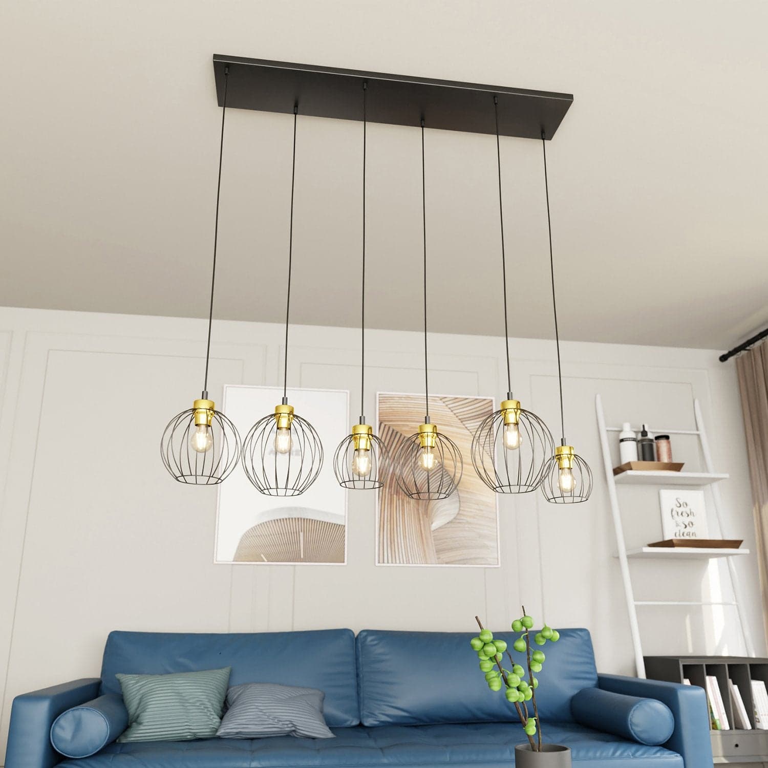 Sospensione Minimal Industrial Nando 6 Luci Lineari Nera E Oro in Lampade a sospensione LuceArt - Montecorvino Pugliano, commercioVirtuoso.it
