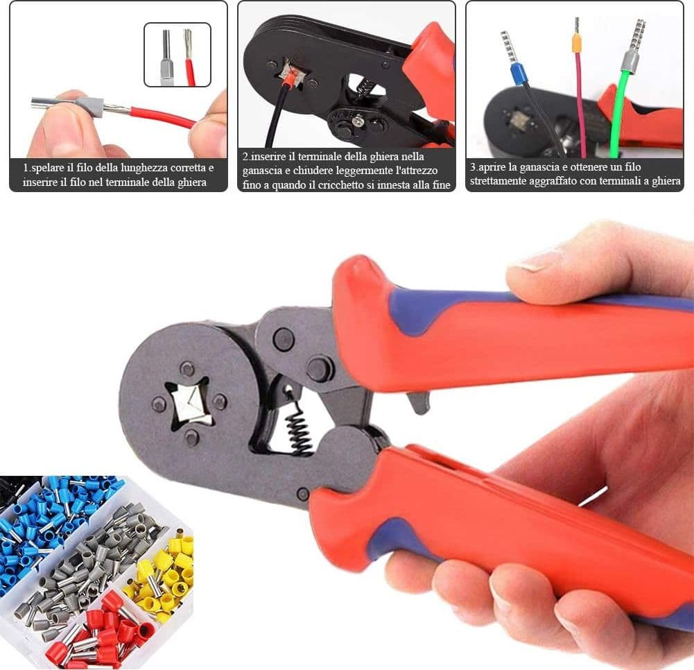 Pinza Crimpare a Cricchetto per Capicorda con 1200 Terminali 2.5-6.0 mm² in Pinze piegatrici Scontolo.net - Potenza, commercioVirtuoso.it