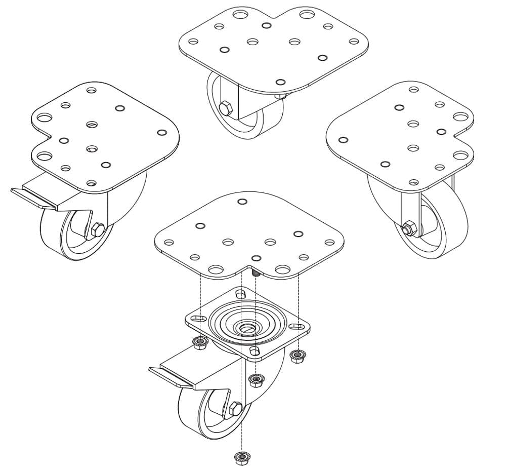 Kit 4 Ruote per Armadi con Piastre per Montaggio Simultaneo Piedini in Rotelle Scontolo.net - Potenza, commercioVirtuoso.it