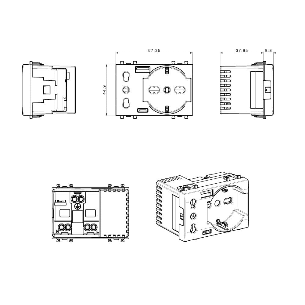 Domus S44 Presa Schuko Presa Italiana USB-A e USB-C&trade 2P+T 10/16A 250V 3 Moduli Bianco Lucido, 44109015USB in Prese a muro Scontolo.net - Potenza, commercioVirtuoso.it