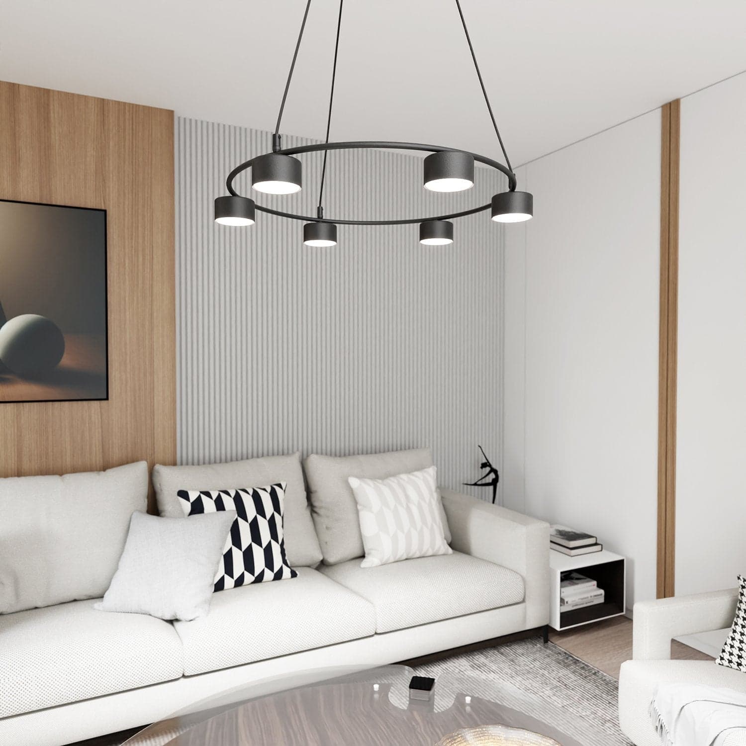 Lampadario Moderno 6 Luci Starlit In Acciaio Nero Ad Anello E Cilindri in Lampade a sospensione LuceArt - Montecorvino Pugliano, commercioVirtuoso.it