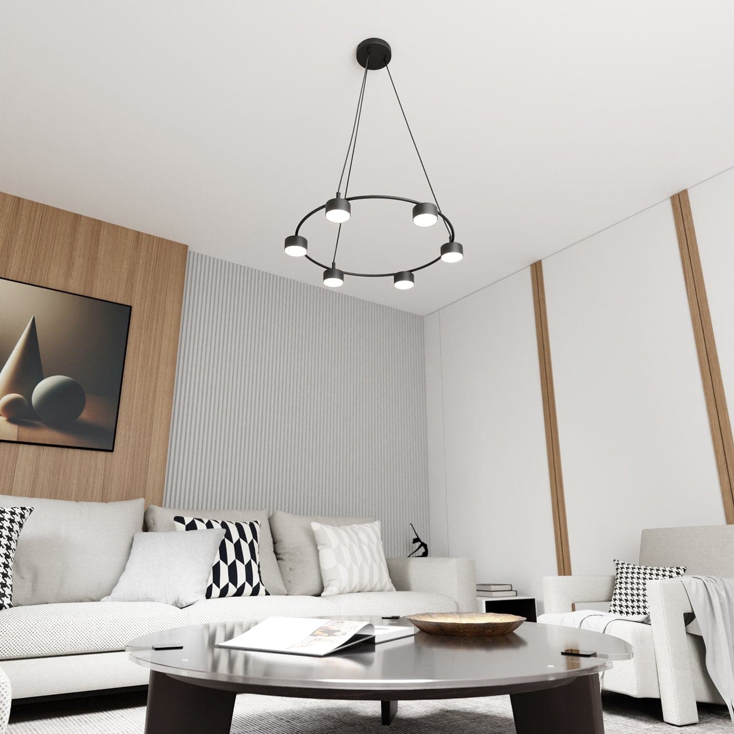 Lampadario Moderno 6 Luci Starlit In Acciaio Nero Ad Anello E Cilindri in Lampade a sospensione LuceArt - Montecorvino Pugliano, commercioVirtuoso.it