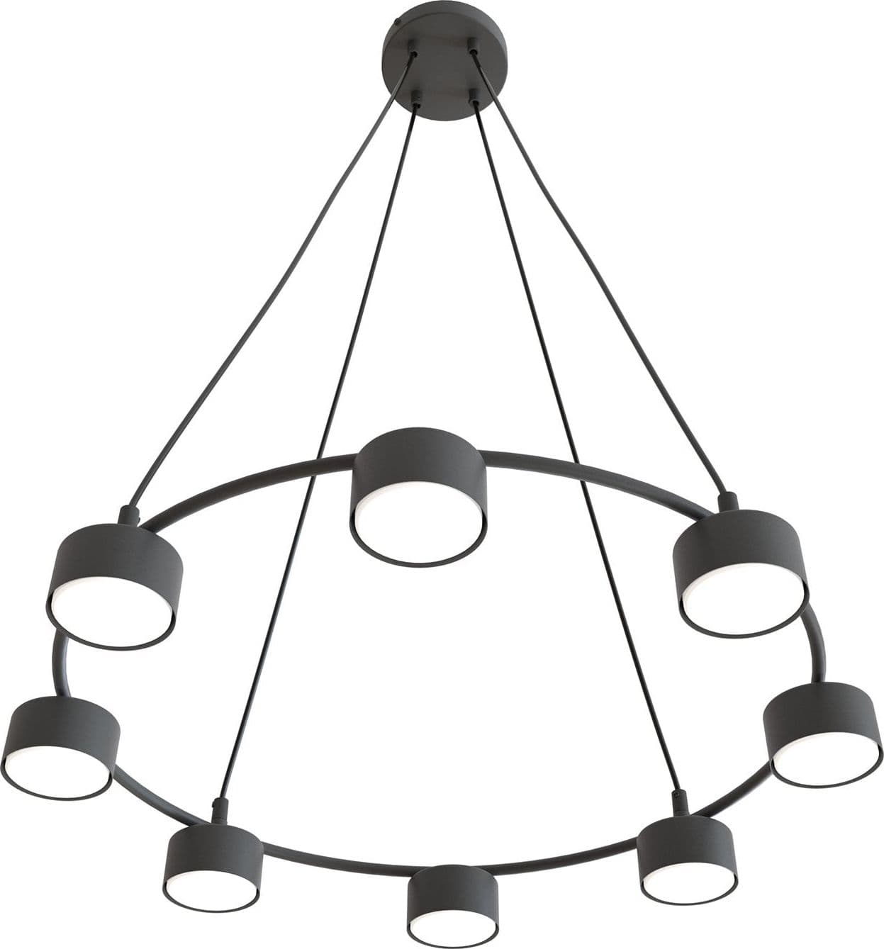 Lampadario Moderno 8 Luci Starlit In Acciaio Nero Ad Anello E Cilindri