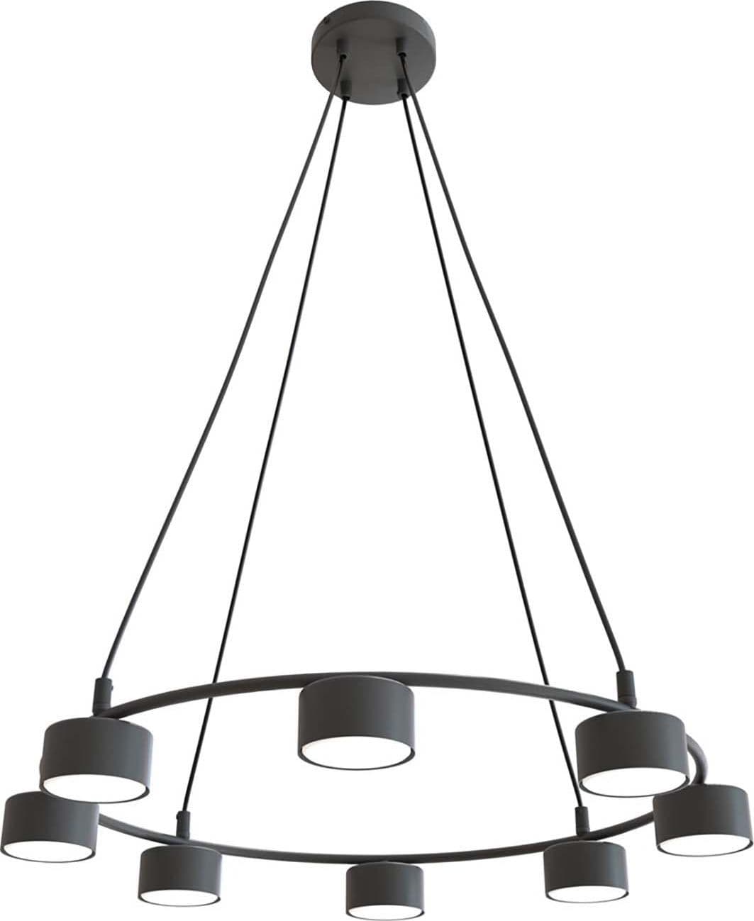 Lampadario Moderno 8 Luci Starlit In Acciaio Nero Ad Anello E Cilindri in Lampade a sospensione LuceArt - Montecorvino Pugliano, commercioVirtuoso.it