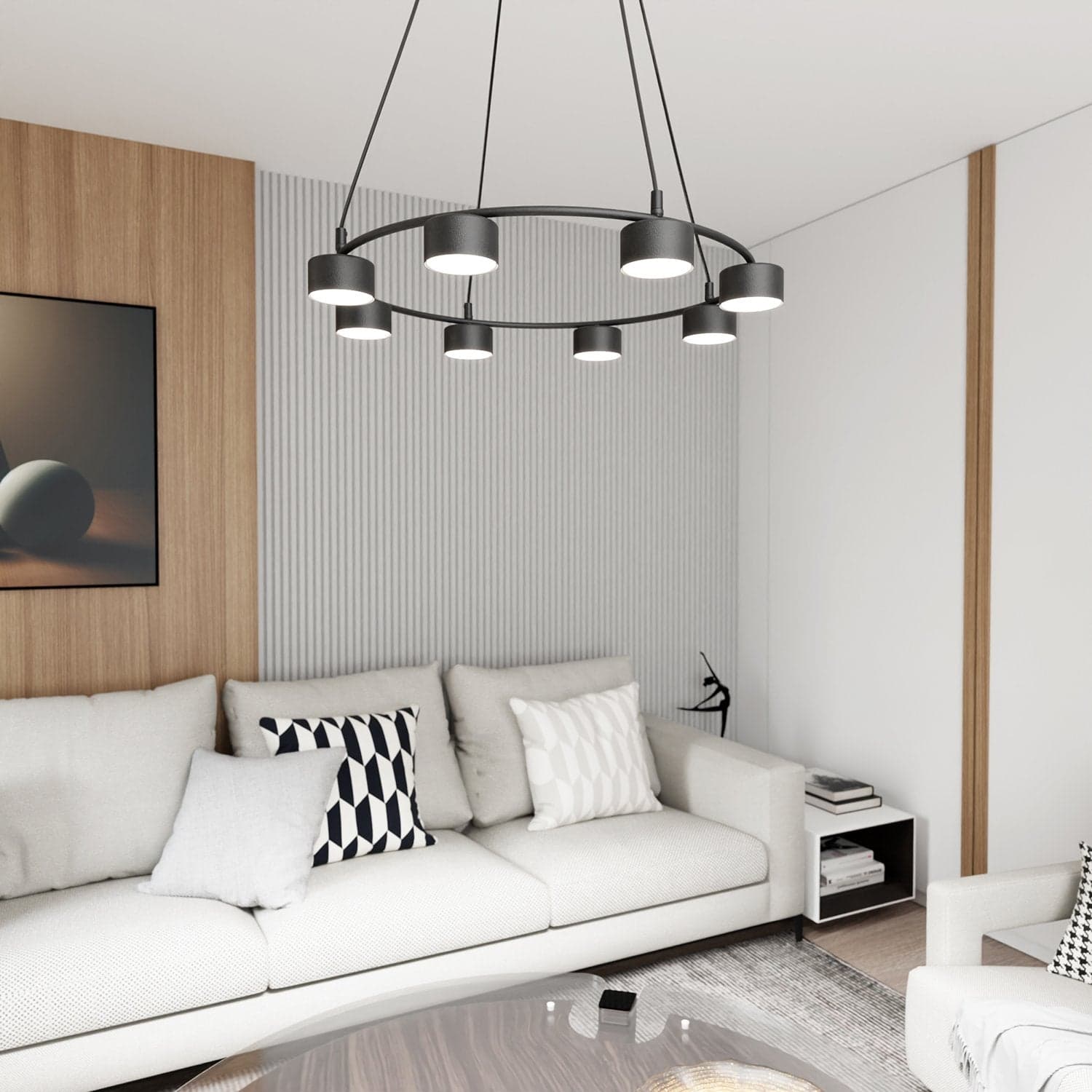Lampadario Moderno 8 Luci Starlit In Acciaio Nero Ad Anello E Cilindri in Lampade a sospensione LuceArt - Montecorvino Pugliano, commercioVirtuoso.it