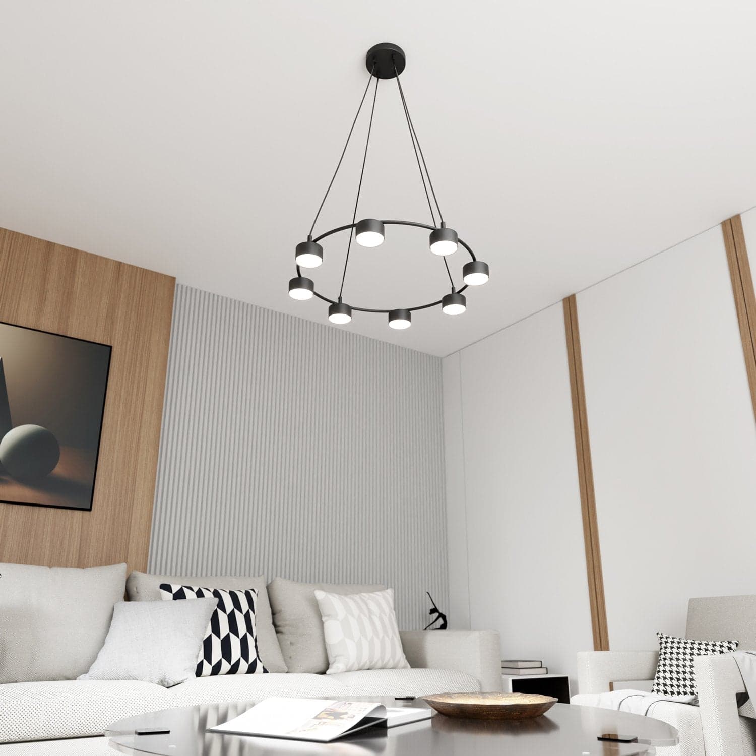 Lampadario Moderno 8 Luci Starlit In Acciaio Nero Ad Anello E Cilindri in Lampade a sospensione LuceArt - Montecorvino Pugliano, commercioVirtuoso.it